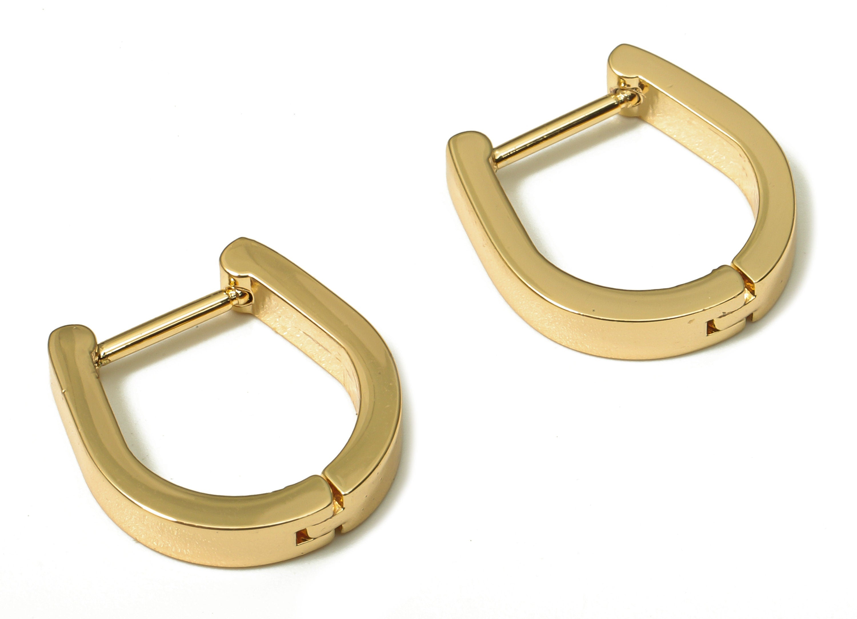 Brass Huggie Rectangle U Hoop Earrings - Chunky Gold Horsehoe Earring Clasp - 18K Real Gold Plating - 15.09x14.16x1.6mm - RGP5206 - DOMEDBAZAAR