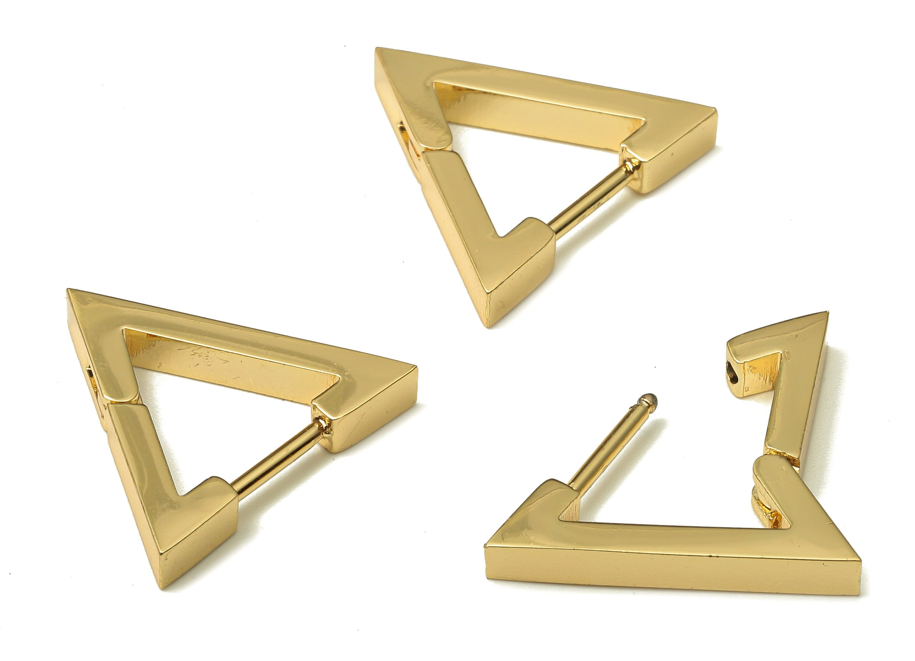 Brass Huggie Hoop Earrings - Chunky Gold Triangle Earring Clasp - Minimalist Earring - 18K Real Gold Plating - 18.46x16.04x2.73mm - RGP5211 - DOMEDBAZAAR