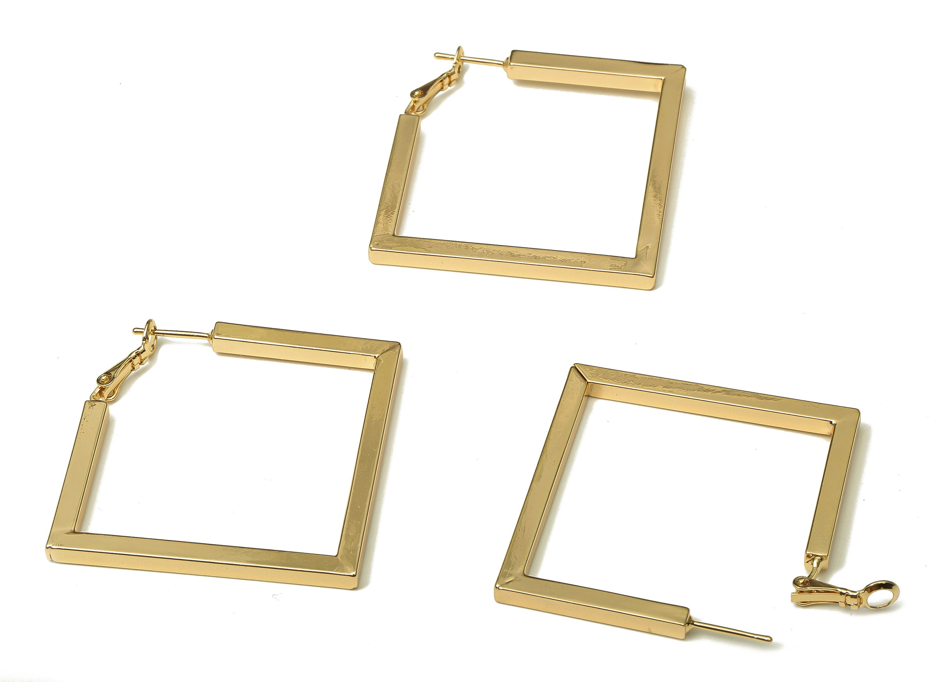 Brass Gold Square Earring Post - Geometric Minimalist Hoop Earrings - Stainless Steel Stud - 18K Real Gold Plating - 40.5x40x3.13mm -RGP5215 - DOMEDBAZAAR