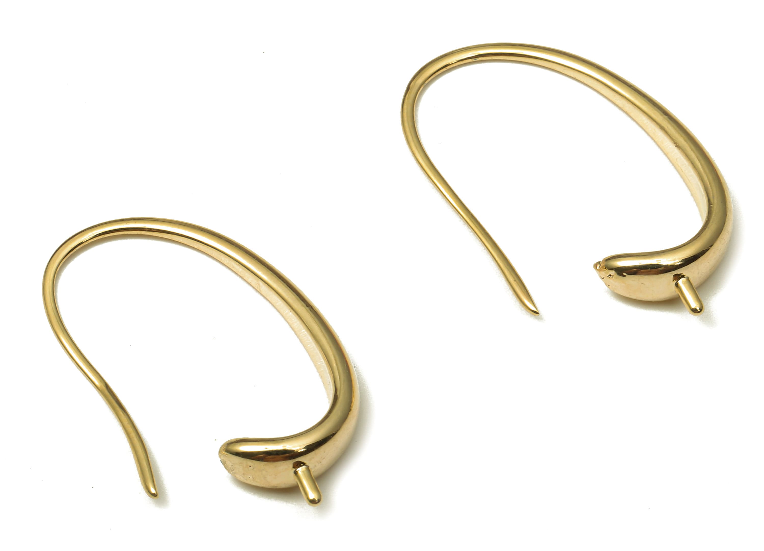 Brass Oval Earring Wire - Gold Oval Earring Hooks - 18K Real Gold Plating - For Pearl - Jewelry Making Supplies - 25.48x11.4x1.9mm - RGP5216 - DOMEDBAZAAR