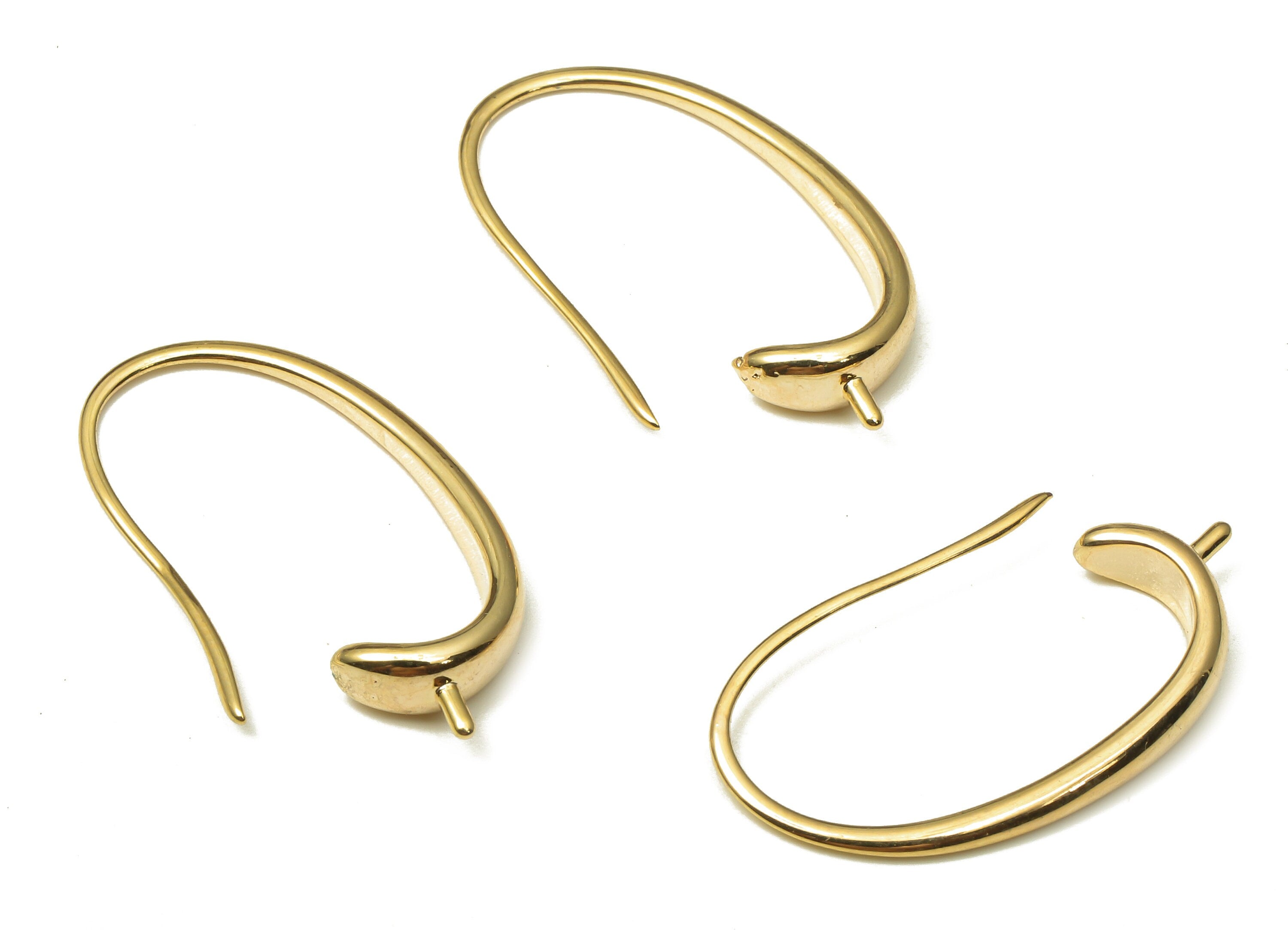 Brass Oval Earring Wire - Gold Oval Earring Hooks - 18K Real Gold Plating - For Pearl - Jewelry Making Supplies - 25.48x11.4x1.9mm - RGP5216 - DOMEDBAZAAR