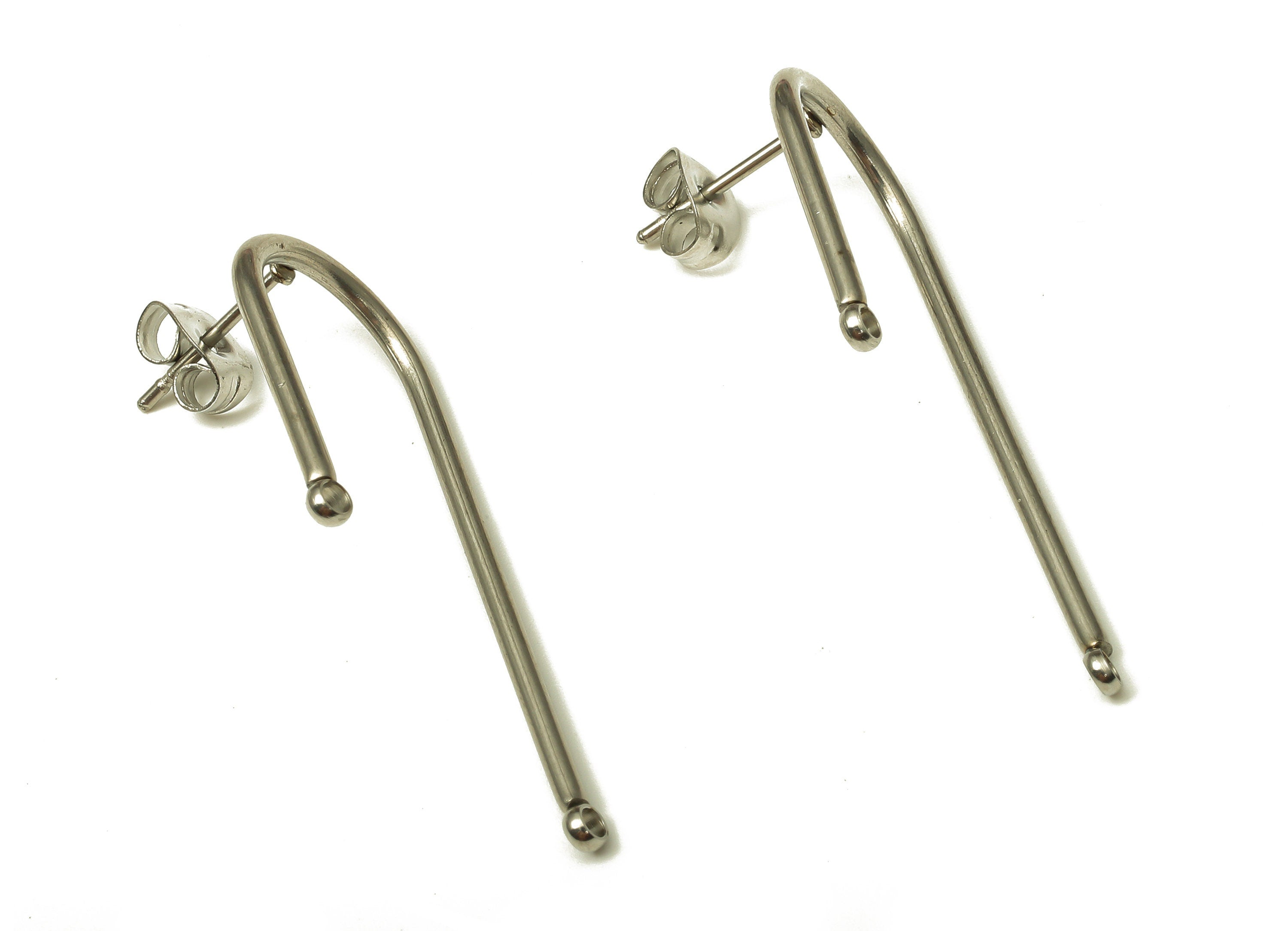 Asymmetric Earring Wire - Left And Right U Earring Stud - Stainless Steel Stud With Backs - 304 Stainless steel - 36.68x14.1x1.47mm - SS1387 - DOMEDBAZAAR