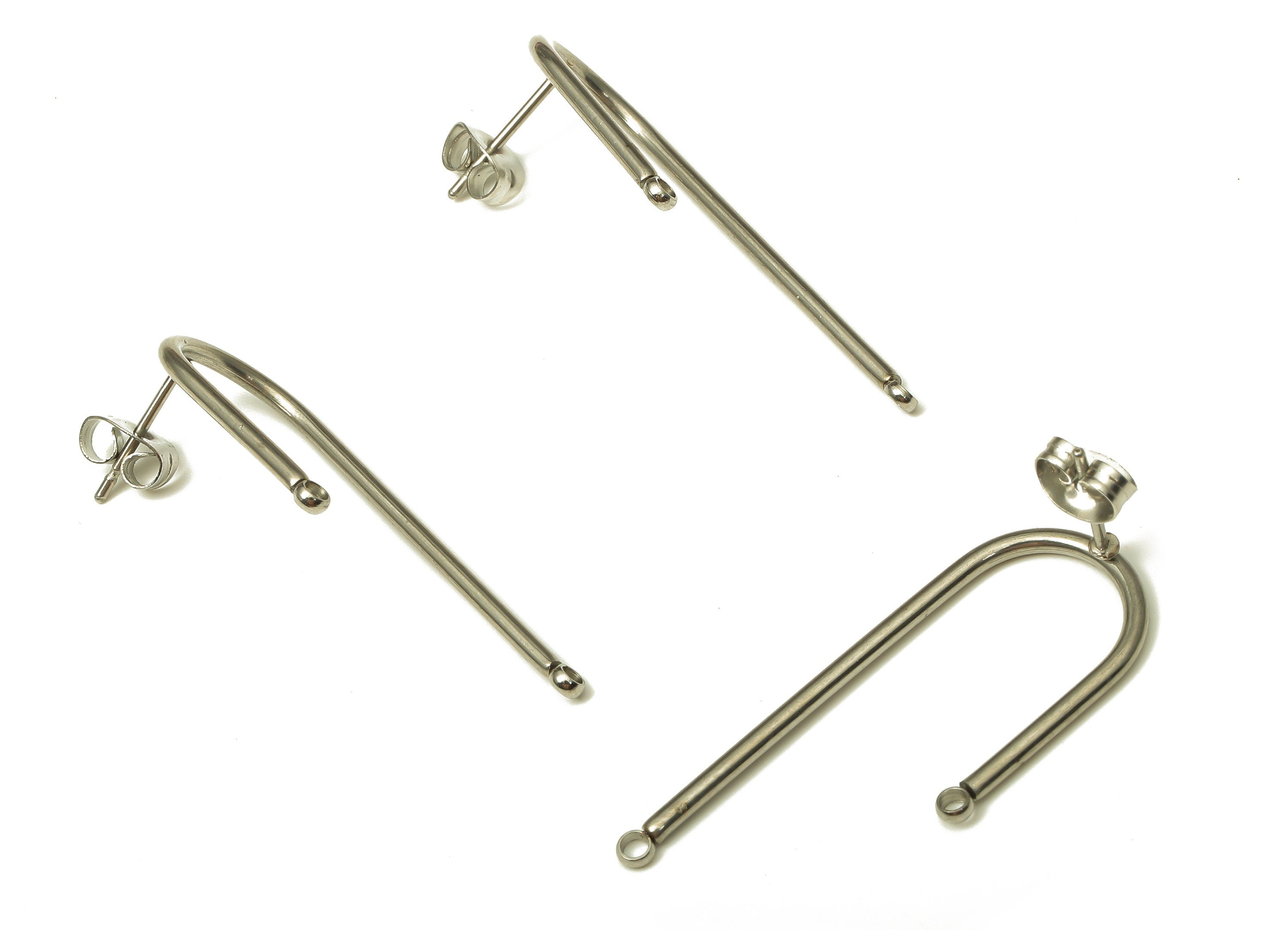 Asymmetric Earring Wire - Left And Right U Earring Stud - Stainless Steel Stud With Backs - 304 Stainless steel - 36.68x14.1x1.47mm - SS1387 - DOMEDBAZAAR