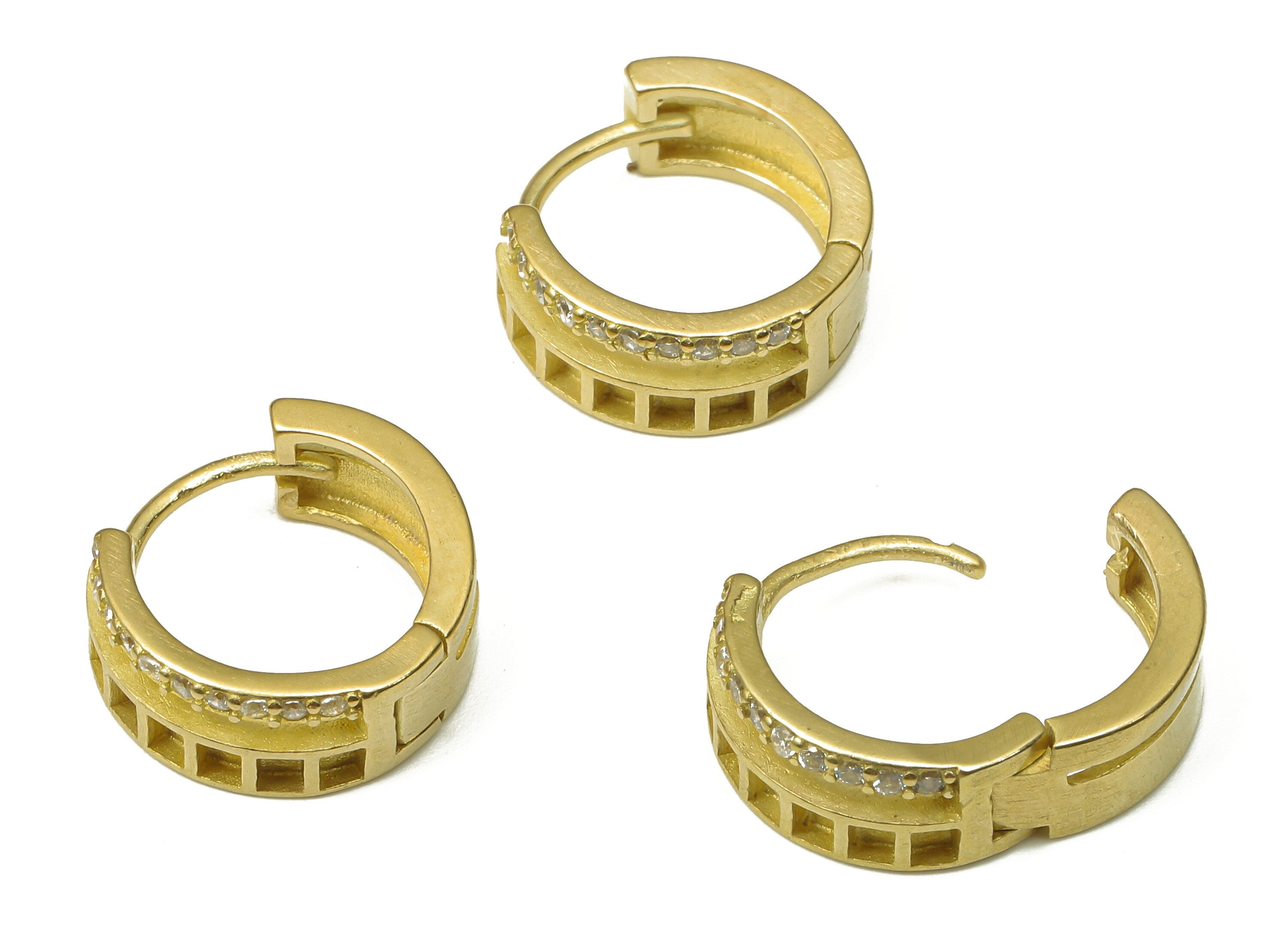 Brass Round Earring Clasp - Raw Brass Huggie Thick Hoop with Zircon - Brass Circle Hoop Earrings - 13.5x12.62x1.67mm - PP7896 - DOMEDBAZAAR