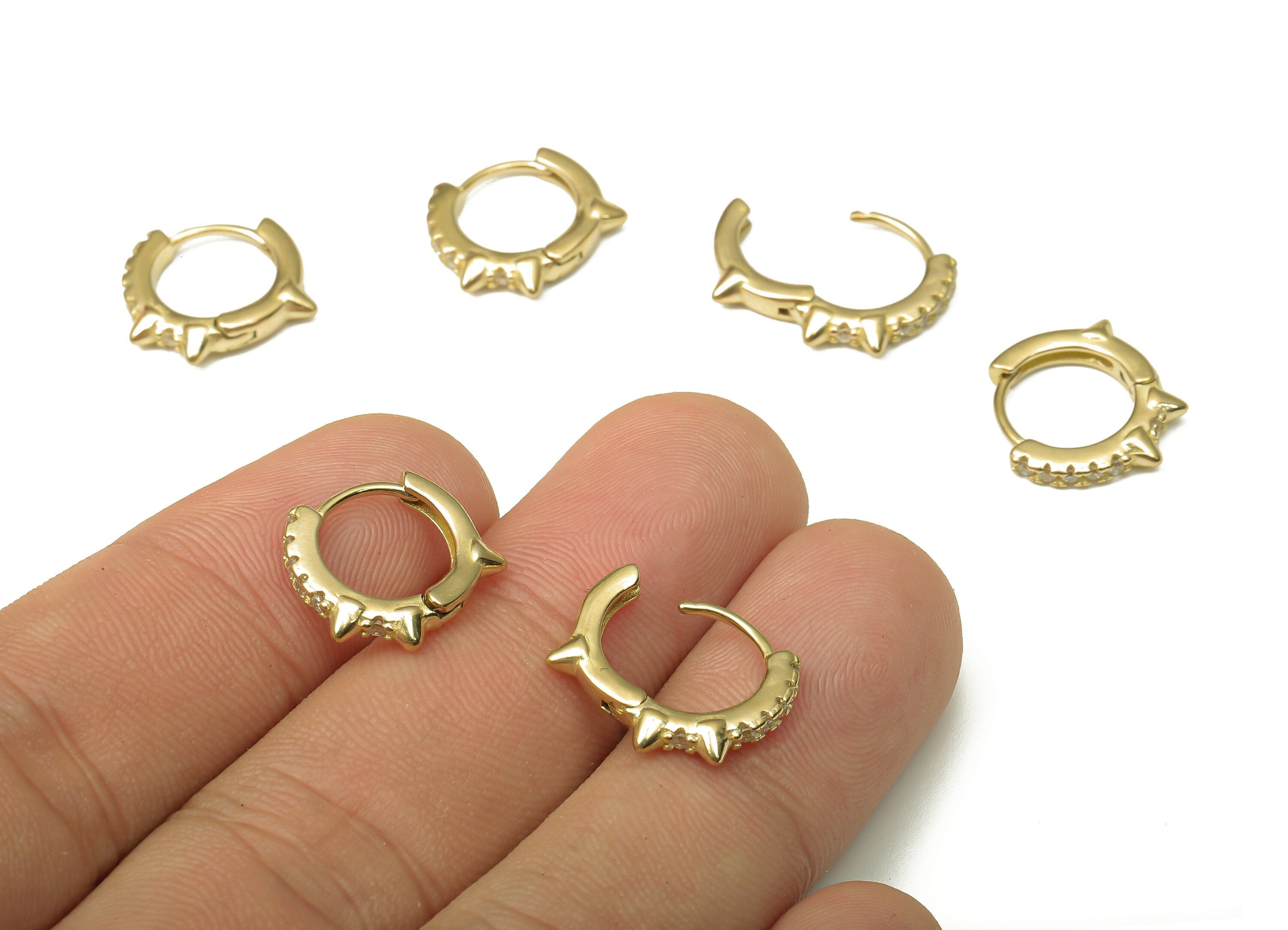 Brass Round Conic Earring Clasp - Raw Brass Conical Huggie Thick Hoop with Zircon - Brass Circle Hoop Earrings - 14.2x13.63x2.25mm - PP7903 - DOMEDBAZAAR
