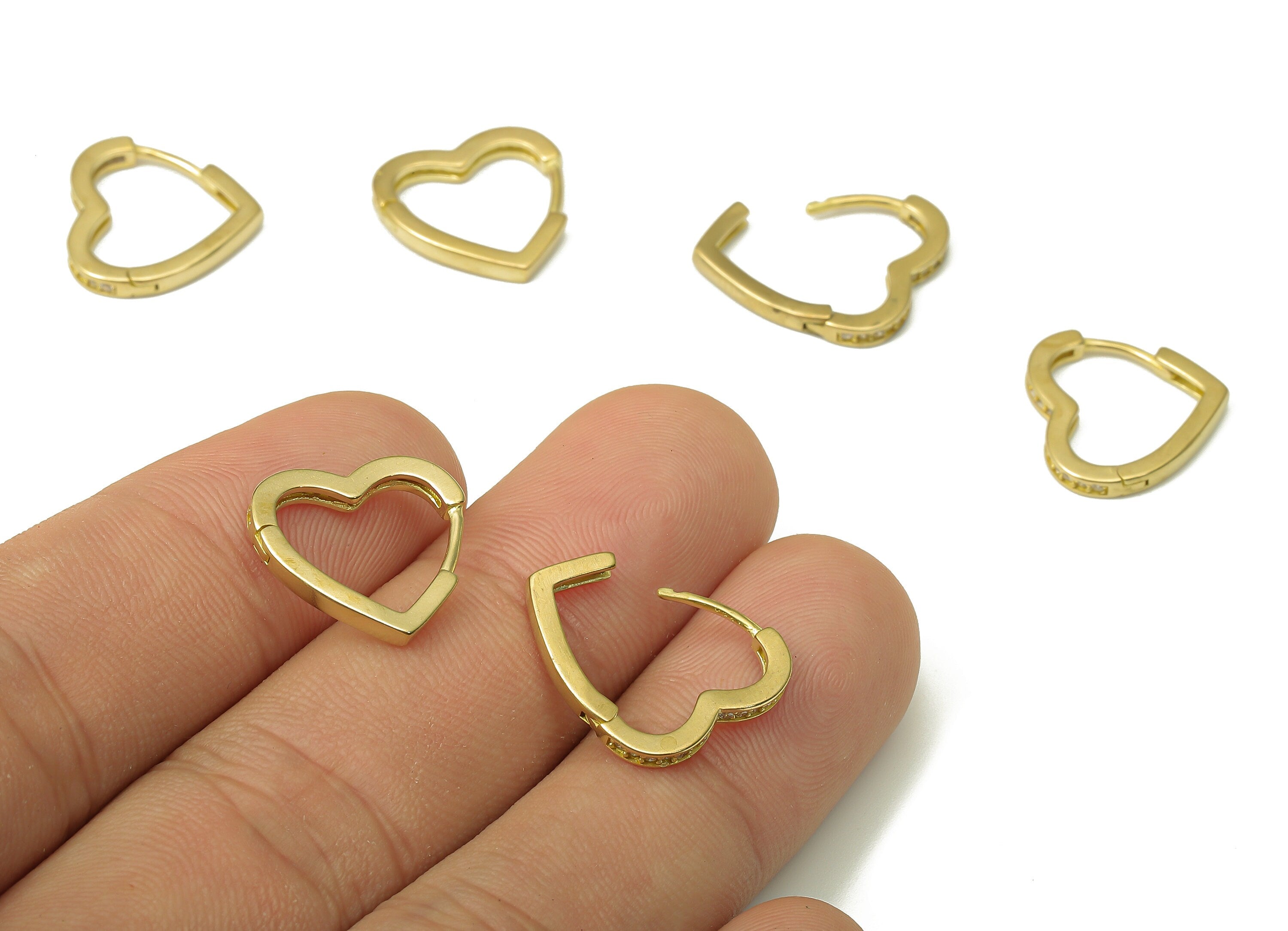 Brass Love Heart Earring Clasp - Raw Brass Huggie Earring with Zircon - Huggie Hoop Earring - Hoop Earring - 16.04x14.83x2.06mm - PP7913 - DOMEDBAZAAR
