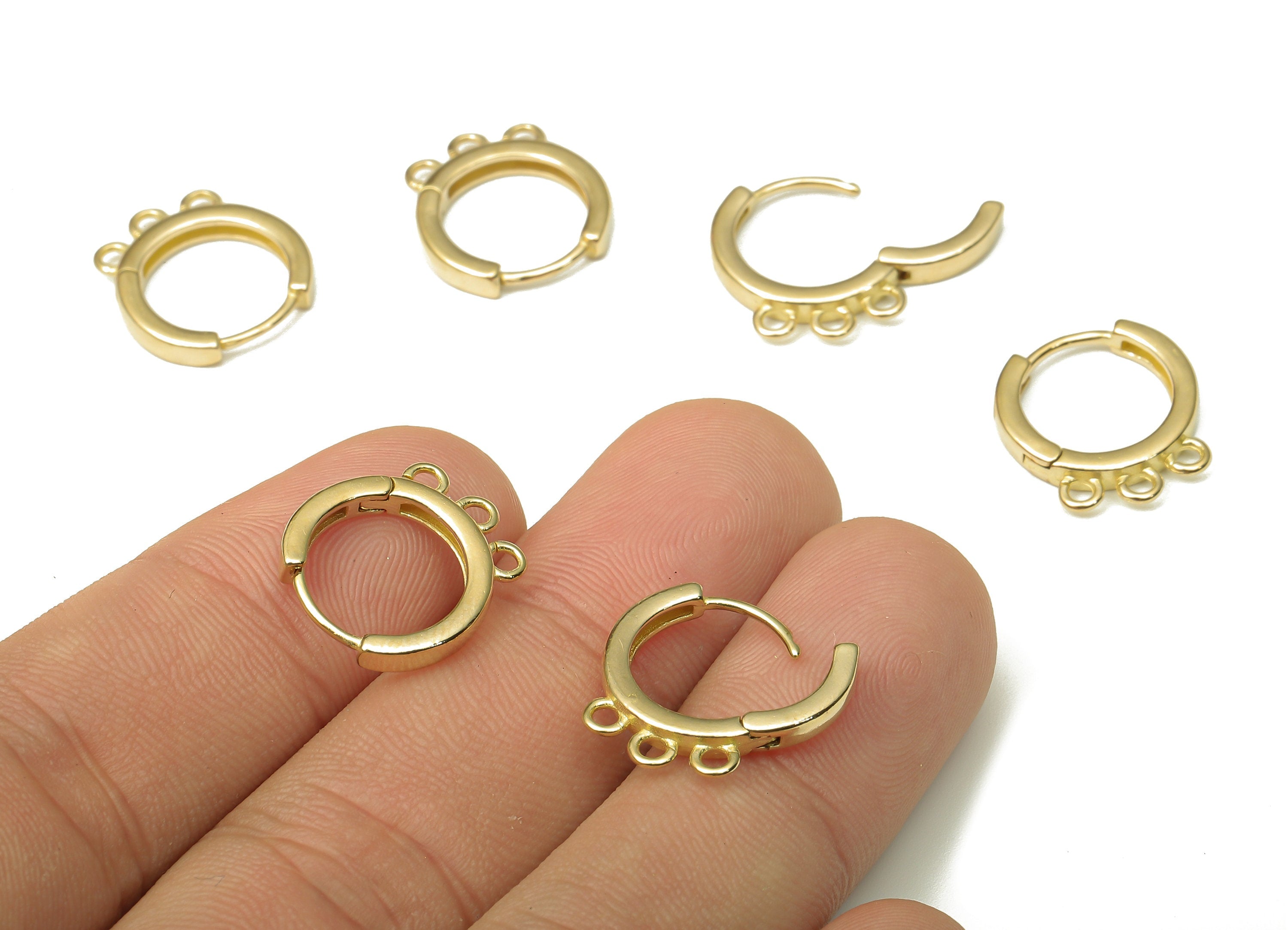 Brass Circle Huggie Earrings Clasps - Raw Brass Round Huggie Hoop Earring With 3 Loops - Brass Hoop Connector - 16.4x14.8x2.37mm - PP7918 - DOMEDBAZAAR