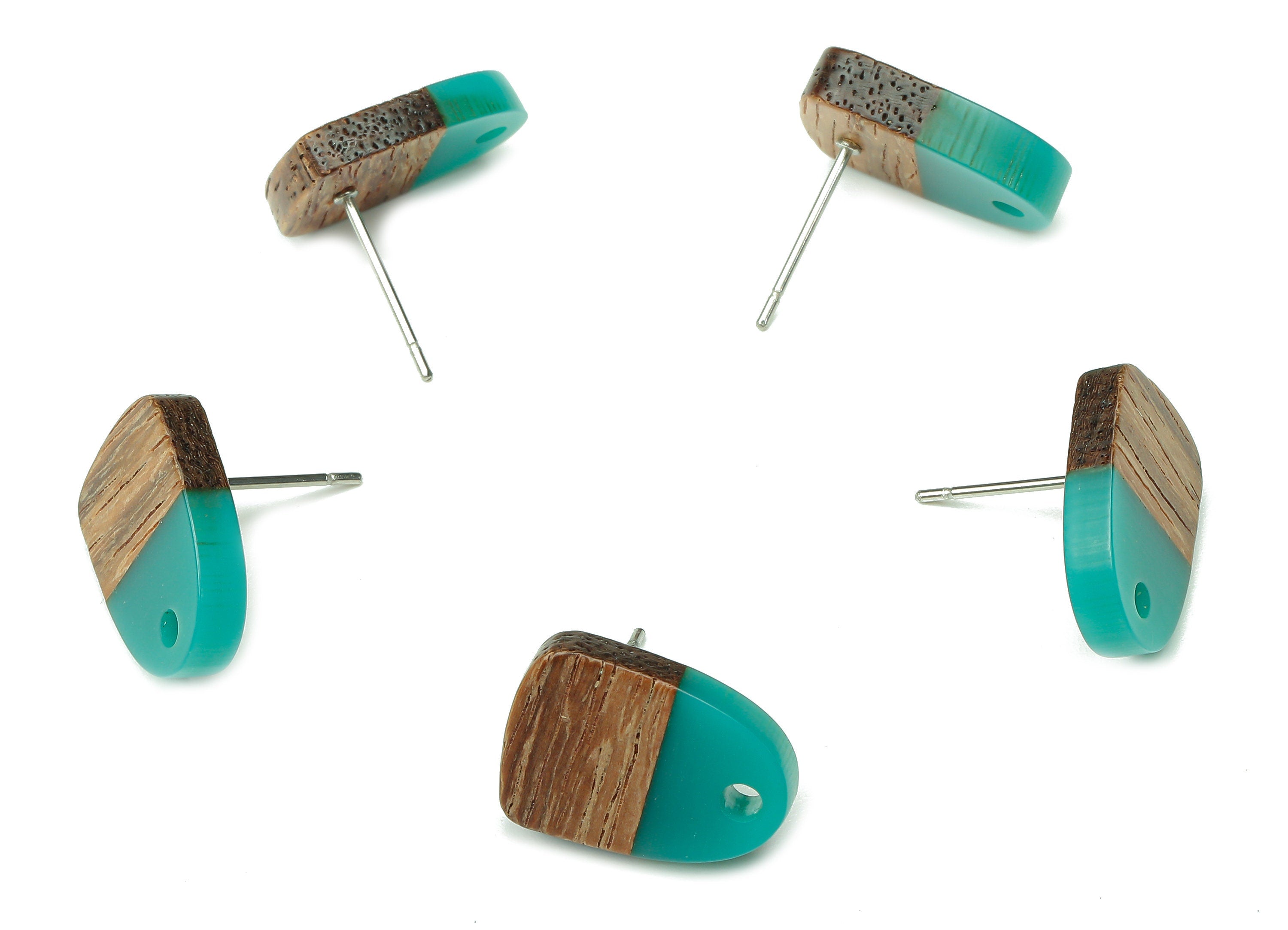 Natural Wooden Domed Earring Stud - Walnut Wood Petrol Resin Drop Earring Post - 316 Stainless Steel Stud - 15.18x11.01x3.18mm - BB1261R - DOMEDBAZAAR