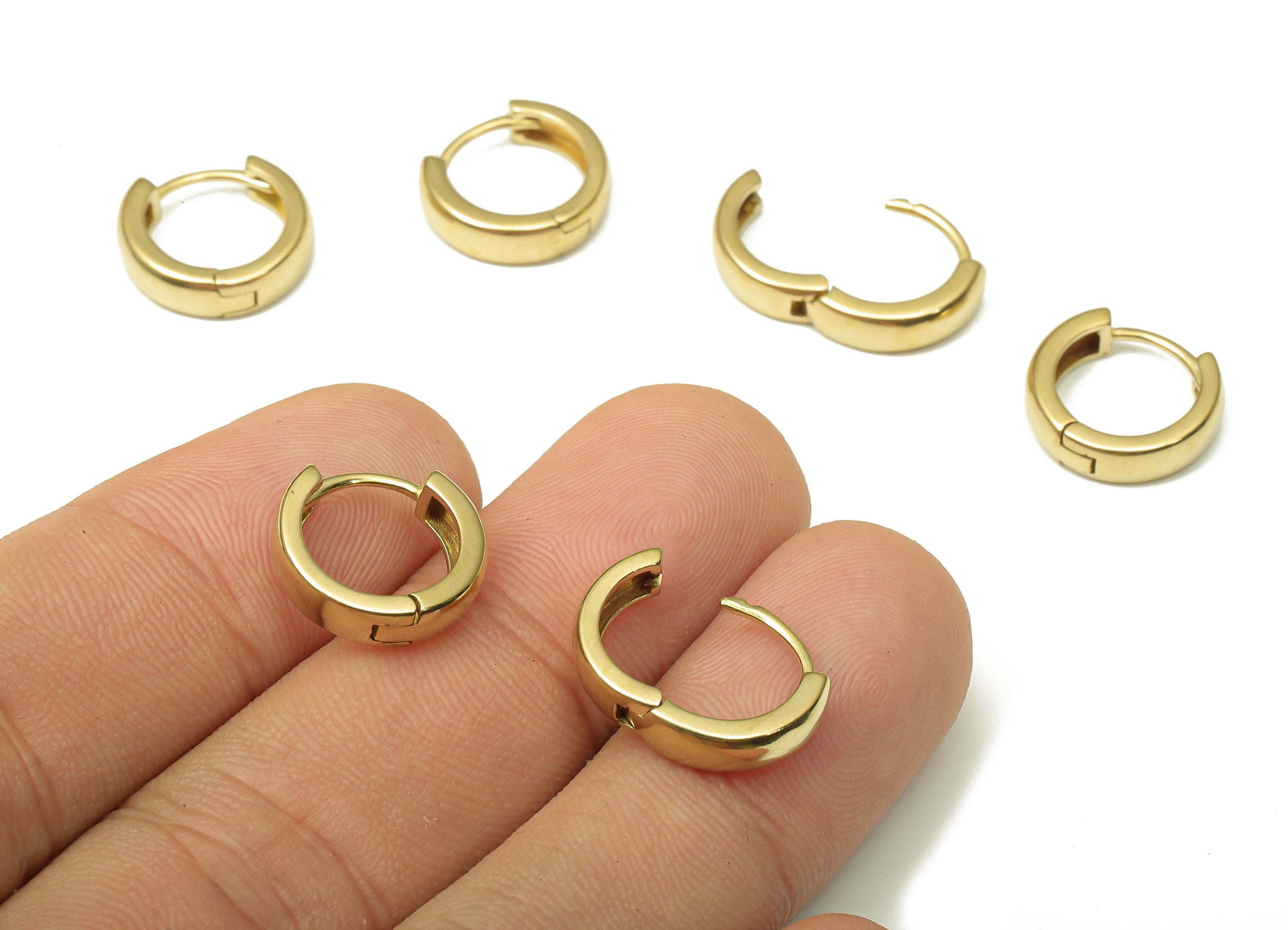 Brass Round Earring Clasp - Raw Brass Circle Huggie Earring - Wide Huggie Hoop Earring - Thick Hoop Earring - 13.64x13.02x1.9mm - PP7925 - DOMEDBAZAAR
