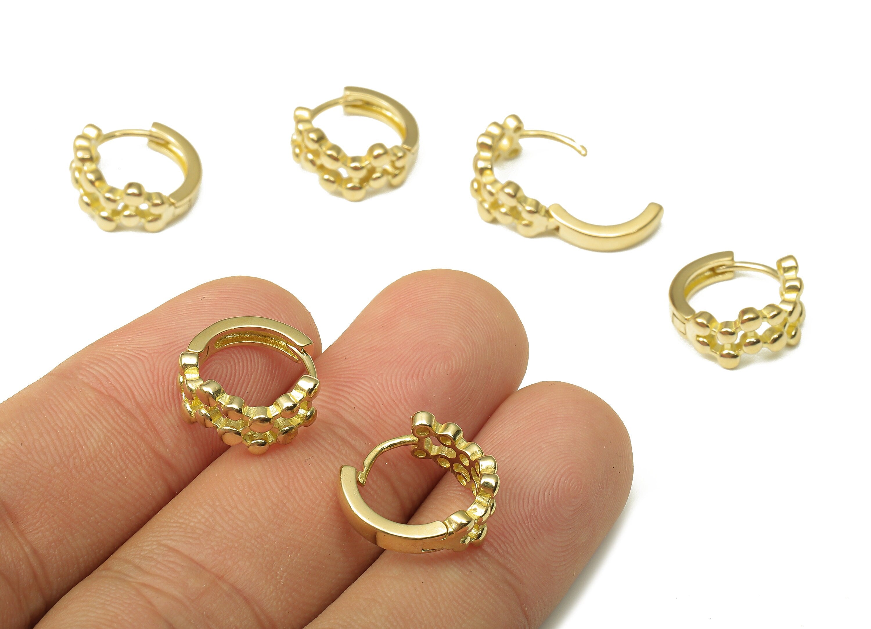 Brass Hoop Earring Clasp - Raw Brass Molecular Structure ball Hoop Earring - Designer Hoop Earrings - 14.16x7.07x1.96mm - PP7938 - DOMEDBAZAAR