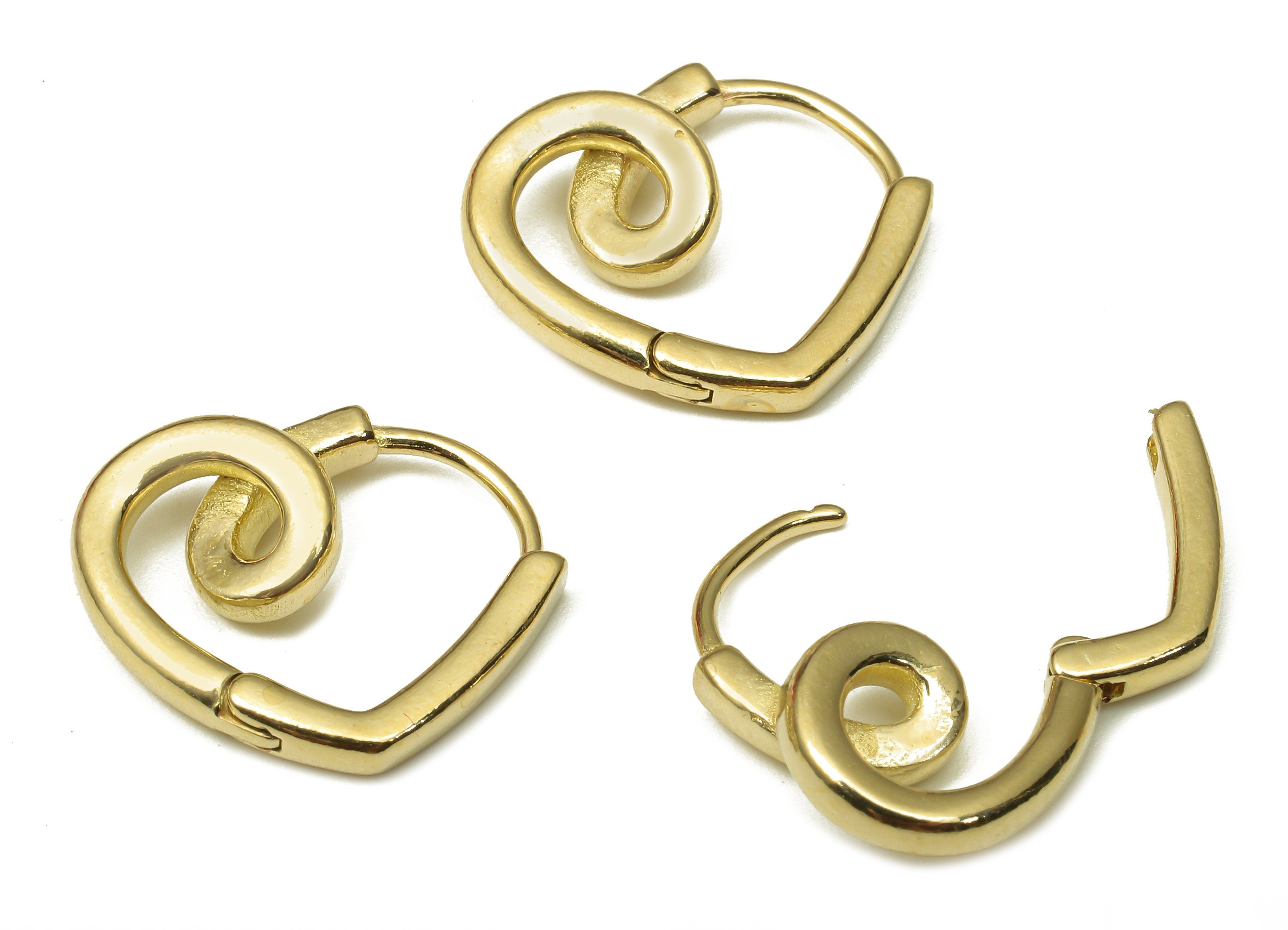 Brass Spiral Heart Earring Clasp - Raw Brass Huggie Earring - Huggie Hoop Earring - Love Heart Hoop Earring - 17.04x14.62x2.14mm - PP7953 - DOMEDBAZAAR