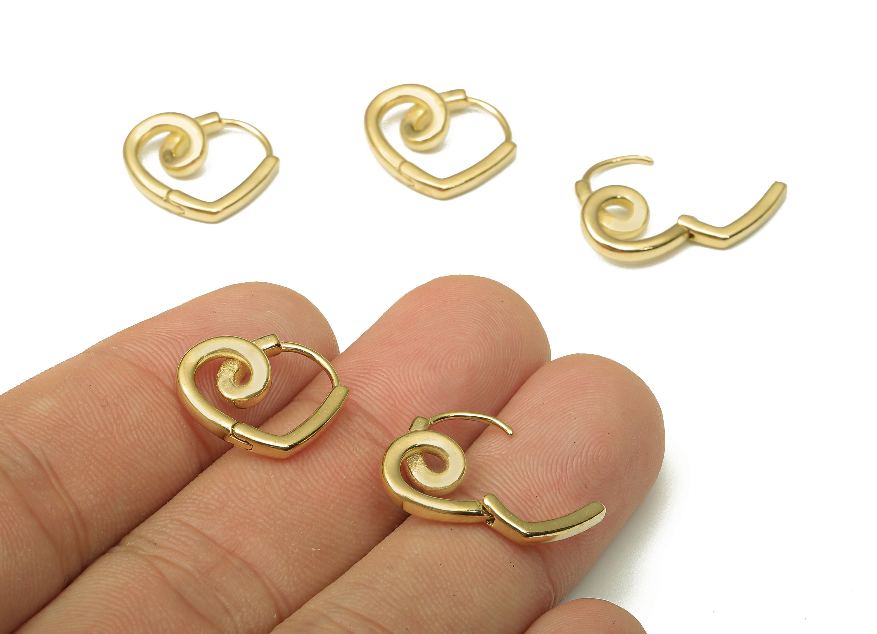 Brass Spiral Heart Earring Clasp - Raw Brass Huggie Earring - Huggie Hoop Earring - Love Heart Hoop Earring - 17.04x14.62x2.14mm - PP7953 - DOMEDBAZAAR