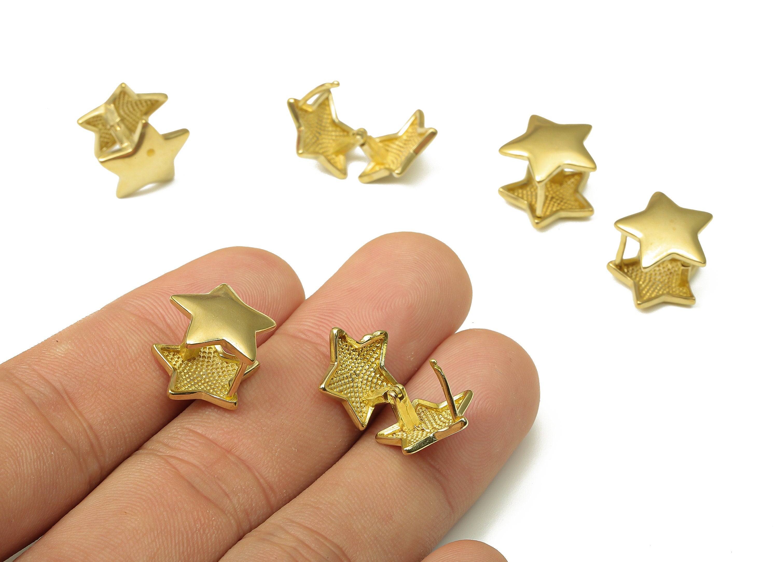 Brass Star Earring Clasp - Raw Brass Star Huggie Earring - Raw Brass Earring Component Hooks - 12.58x12.19x2mm - PP7941 - DOMEDBAZAAR