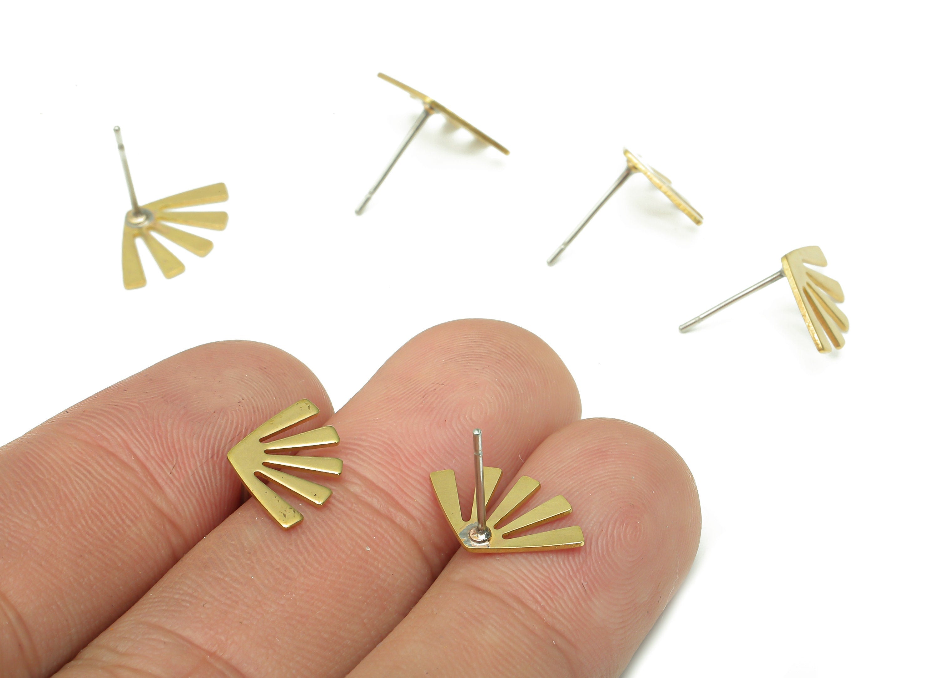 Brass Sun Earring Stud - Raw Brass Sun Earring Post - 316 Stainless Steel Stud - Jewelry Making Supplies - 14.88x9.4x0.55mm - PP7959 - DOMEDBAZAAR