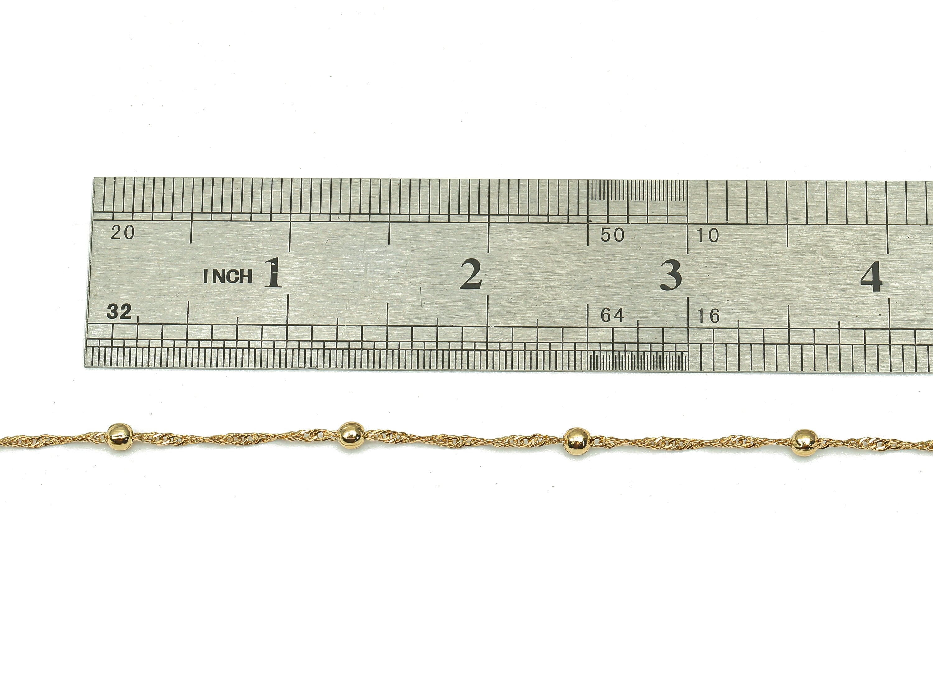 Ball Satellite Water Wave Chain - Twisted Curb Iron Chain - Soldered - Bead Chain Charm - 18k Real Gold Plating - 3.4x1.6x0.4mm - RGP5238 - DOMEDBAZAAR