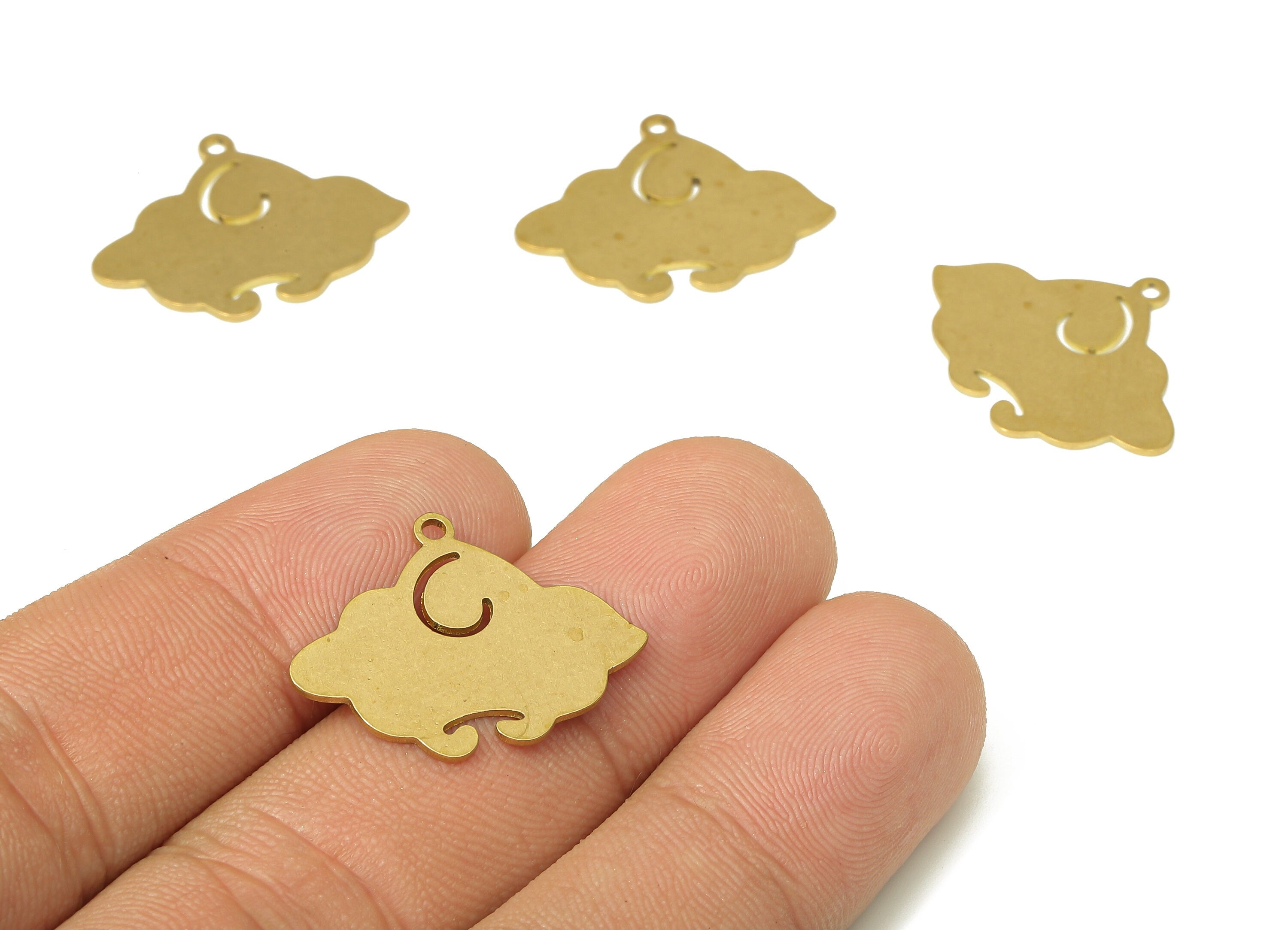 Brass Clouds Earring Charms - Raw Brass Clouds Pendant With Loop - For Necklace - Earring Findings - 19.3x24.78x0.68mm -PPA4638 - DOMEDBAZAAR