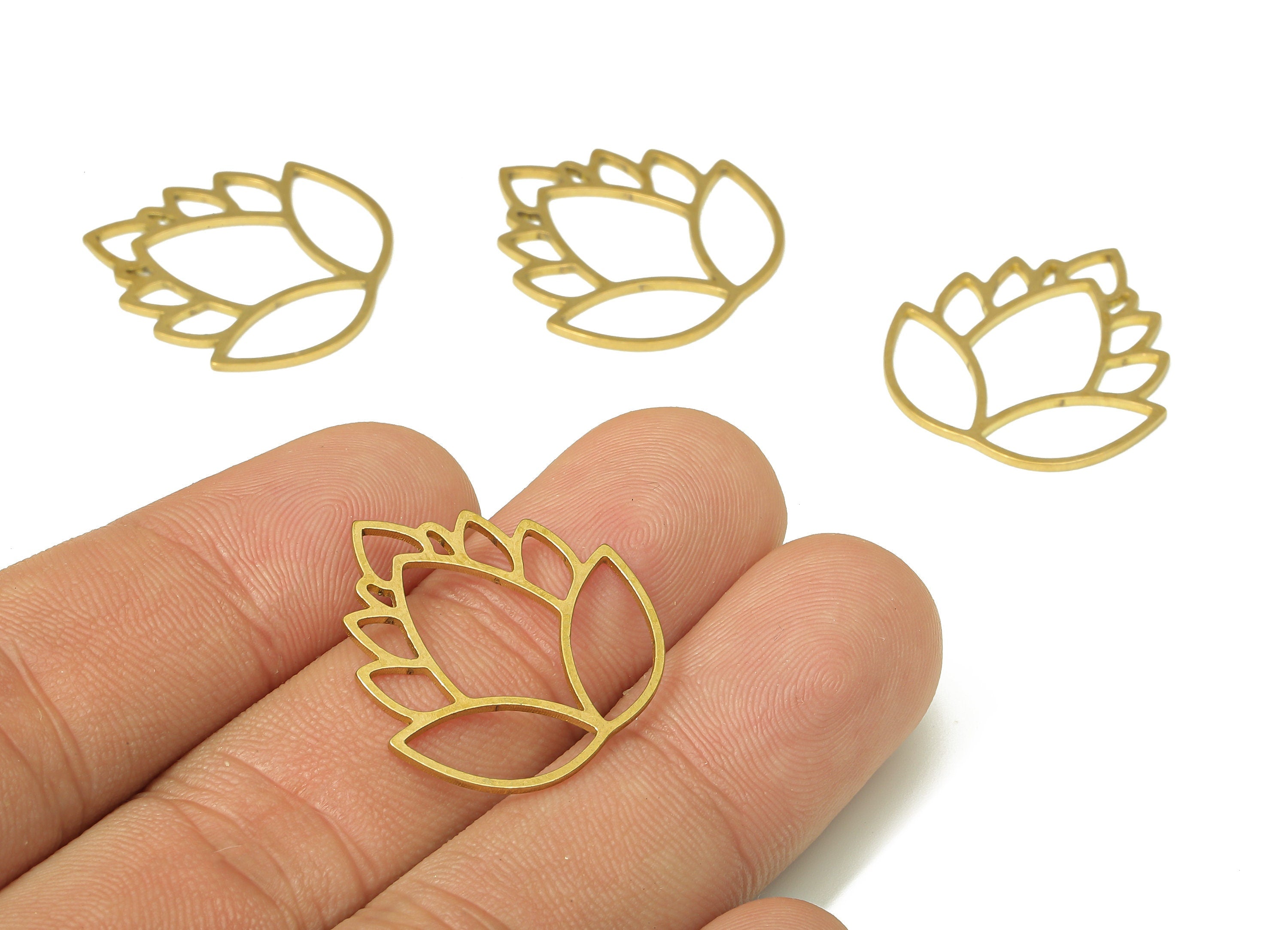 Brass Flower Earring Charms - Raw Brass Lotus Cutout Pendant With Loop - For Necklace - Waterlily Earring - 24.98x23.48x0.82mm - PPA4916 - DOMEDBAZAAR