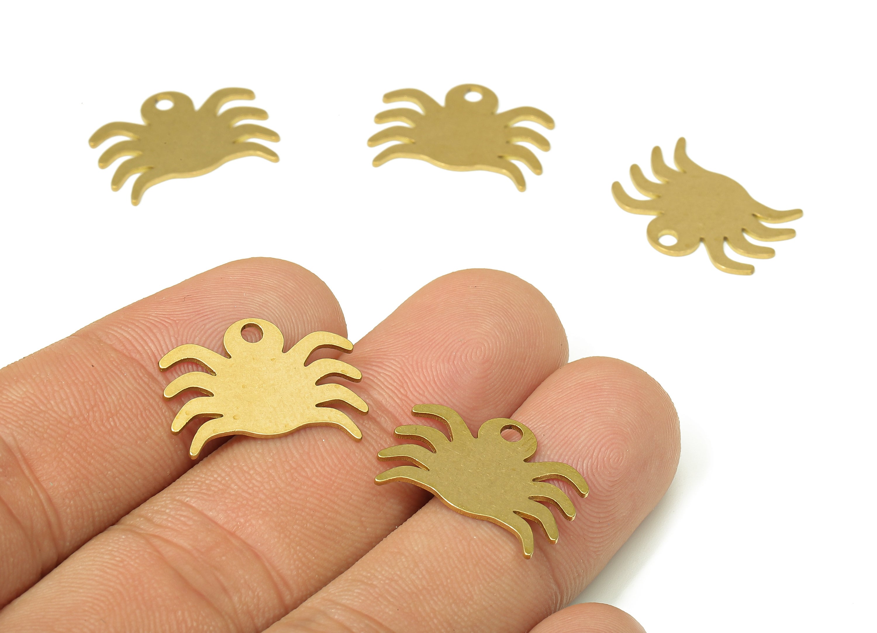 Brass Crab Spider Earring Charms - Raw Brass Crab Beetle Pendant With Loop - For Necklace - Earring Findings - 19.73x14.56x0.65mm - PPA4801 - DOMEDBAZAAR