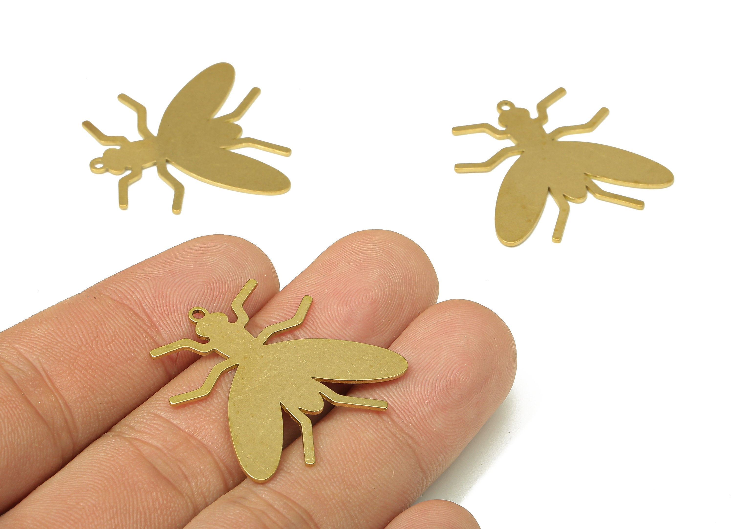 Brass Fly Insect Earring Charms - Raw Brass Insect Pendant With Loop - For Necklace - Earring Findings - 29.87x29.83x0.67mm - PPA4998 - DOMEDBAZAAR