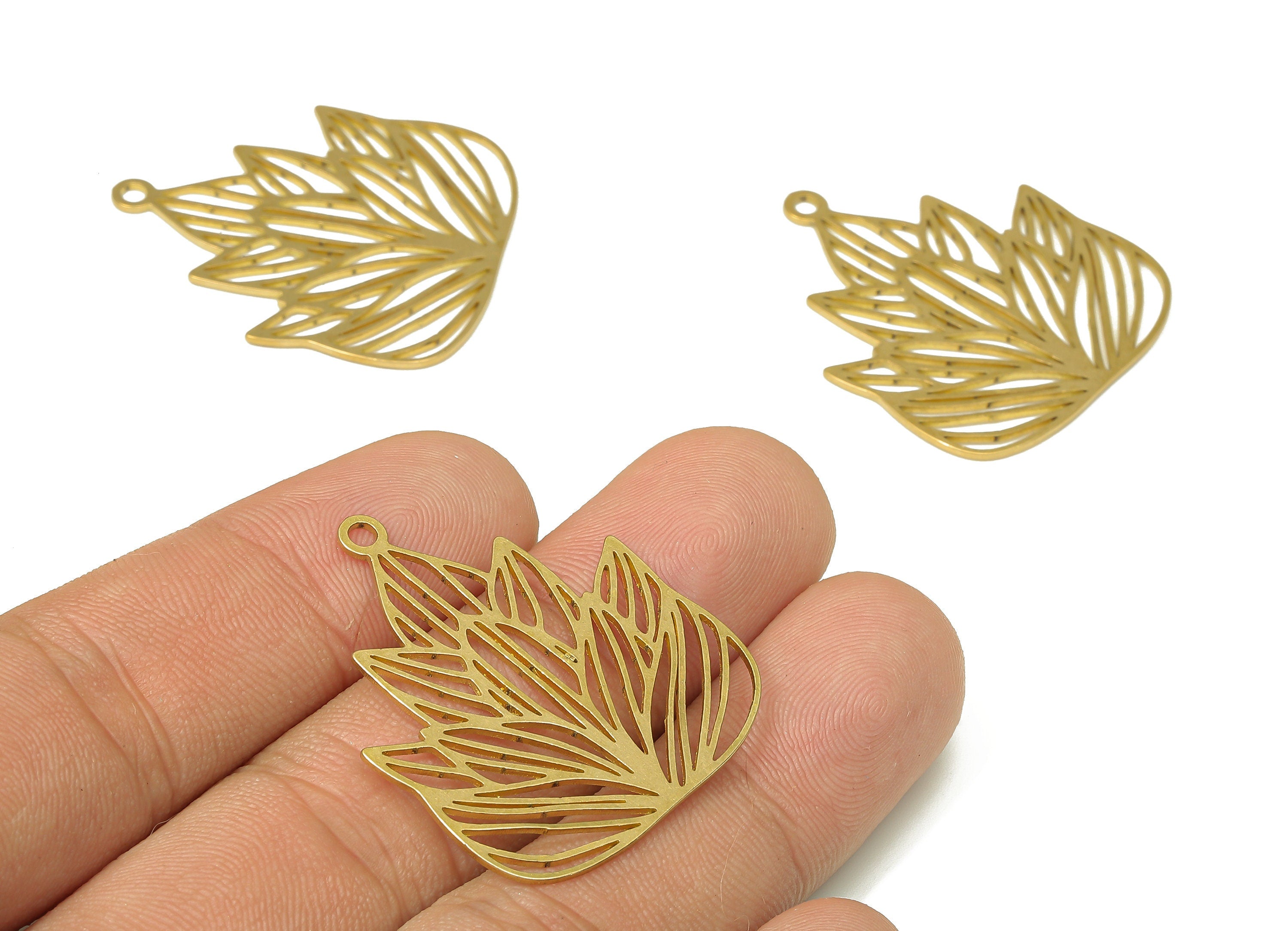 Brass Leaves Earring Charms - Raw Brass Leaf Pendant With Loop - For Necklace - Waterlily Earring - 34.8x30.16x0.78mm - PPA4923 - DOMEDBAZAAR