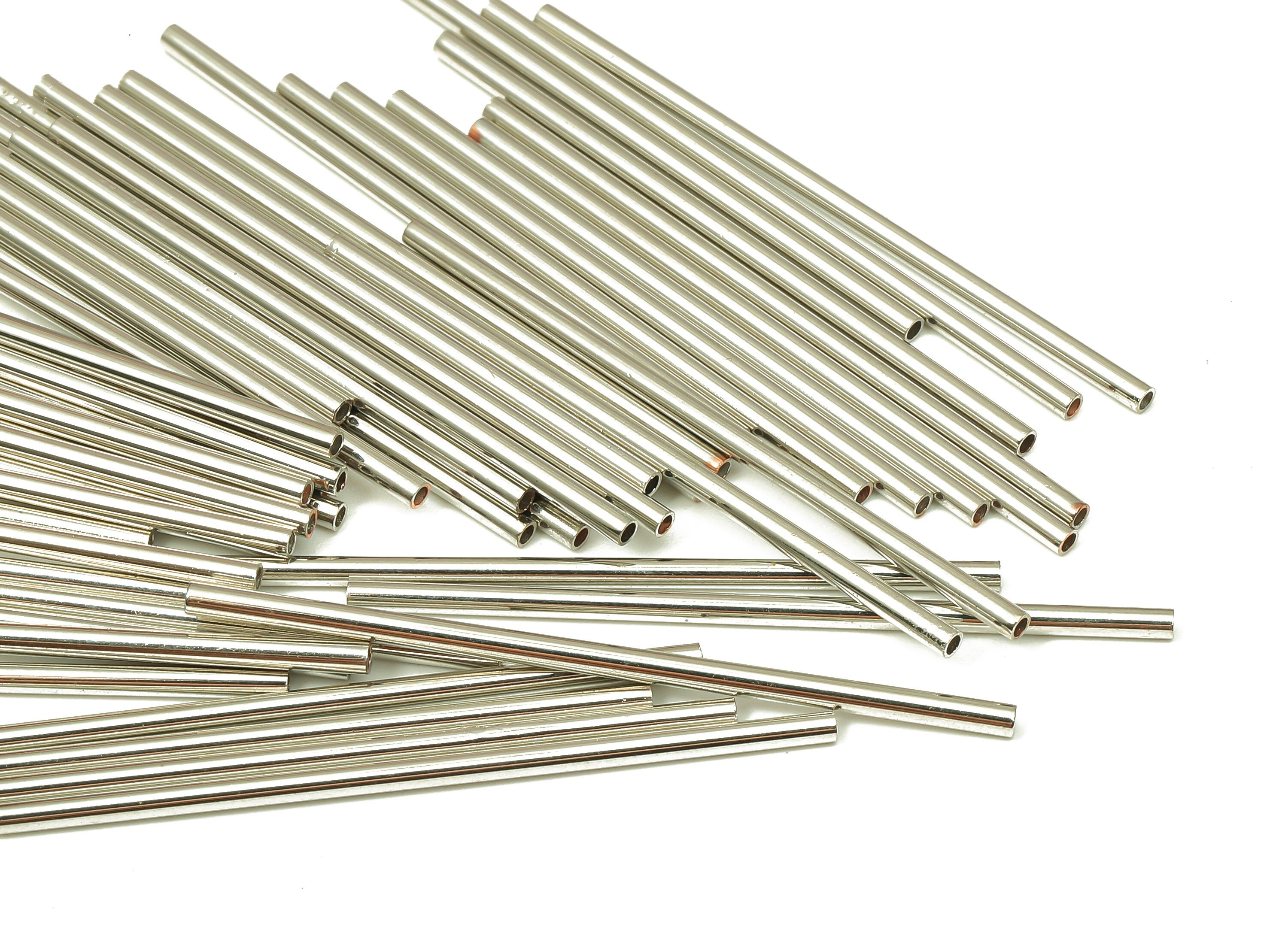 Silver Tone Himmeli Tubes - Brass Round Himmeli DIY Tube Beads - Circle Pipes for Geometric - For Air Plants - 1.5x0.2x40mm - PP4567S-40 - DOMEDBAZAAR