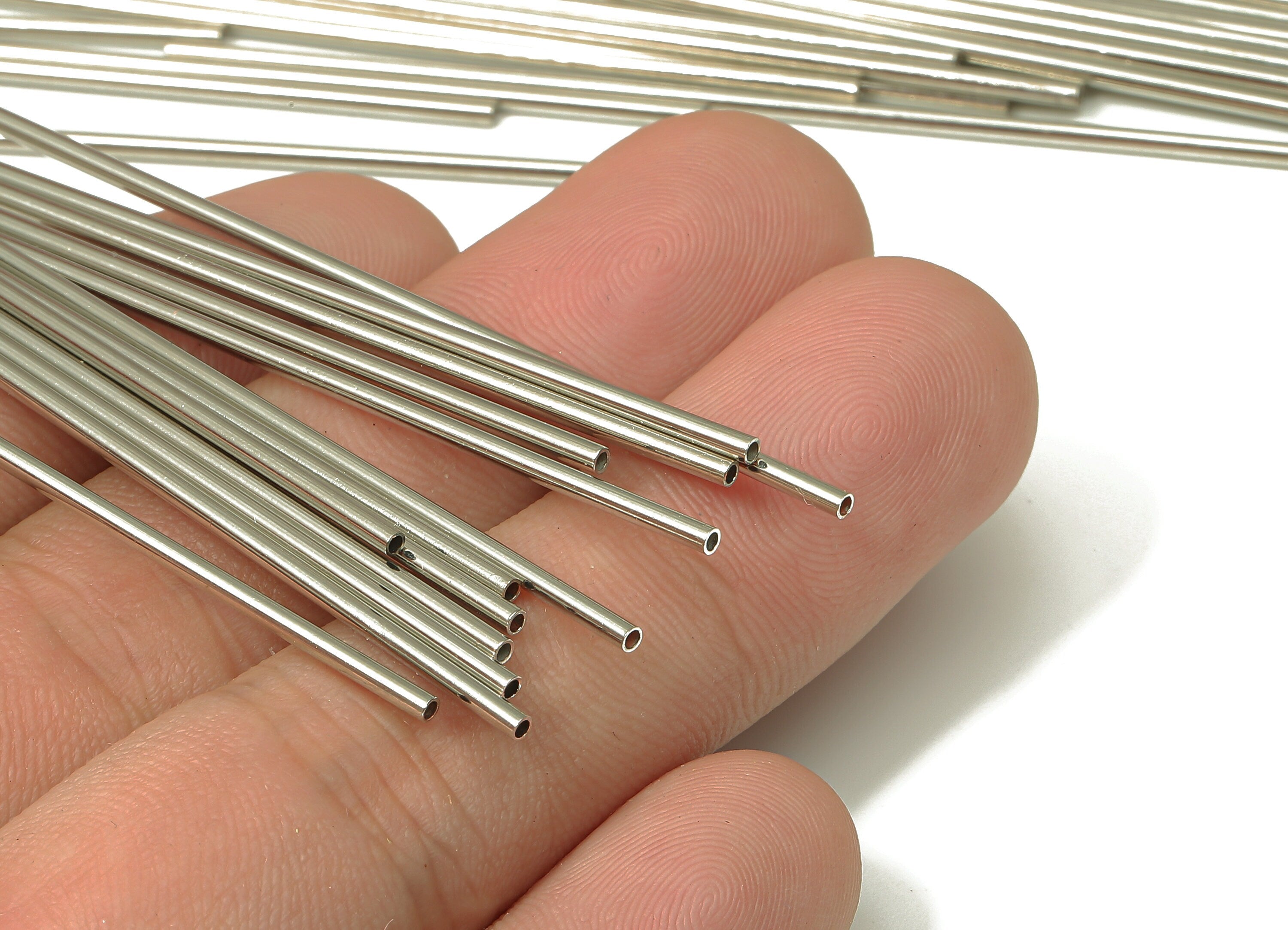 Silver Tone Himmeli Tubes - Brass Round Himmeli DIY Tube Beads - Circle Pipes for Geometric - For Air Plants -1.5x0.2x70mm - PP4567S-70 - DOMEDBAZAAR