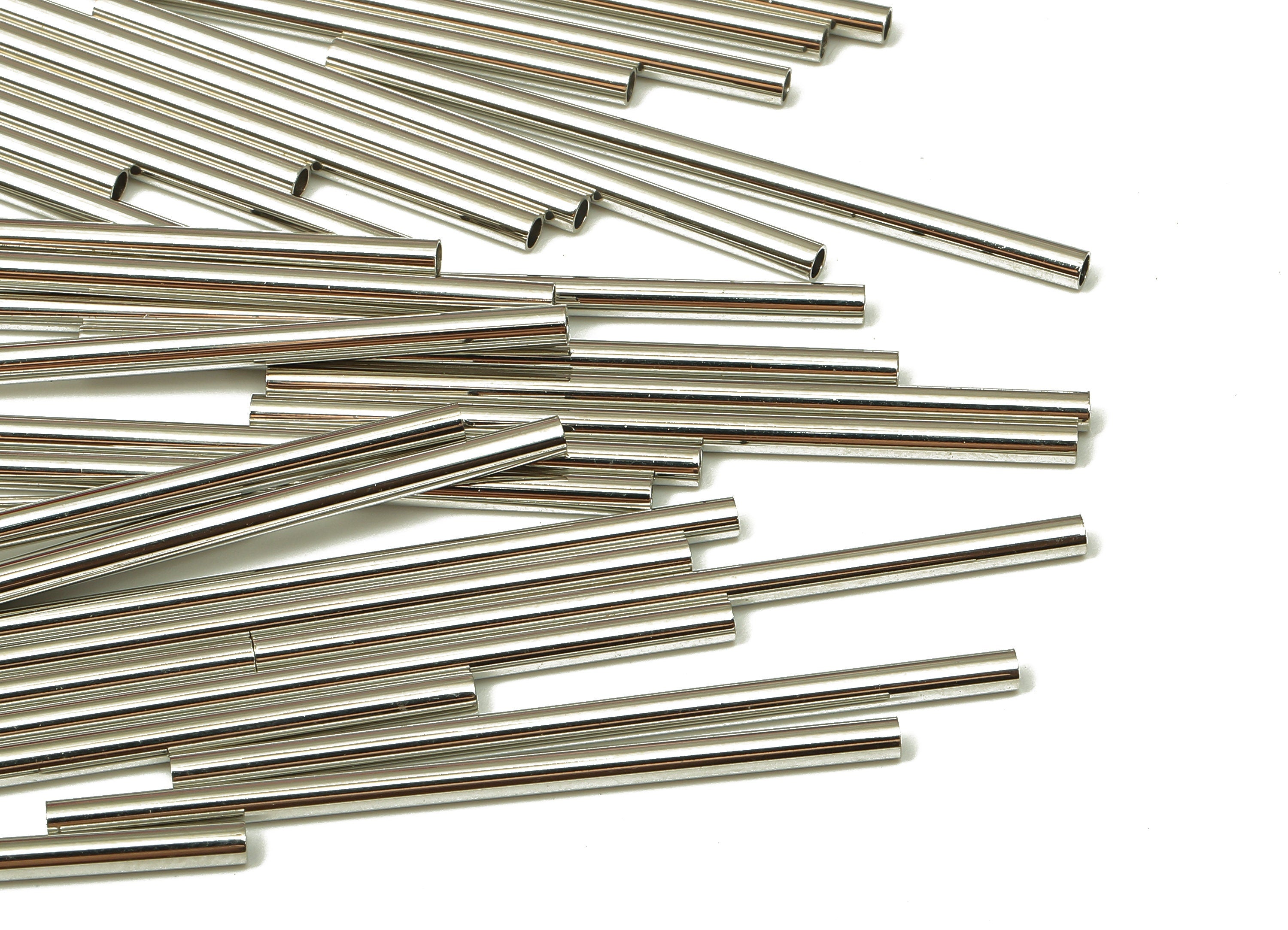 Silver Tone Himmeli Tubes - Brass Round Himmeli DIY Tube Beads - Circle Pipes for Geometric - For Air Plants - 2x0.2x40mm - PP4568S-40 - DOMEDBAZAAR