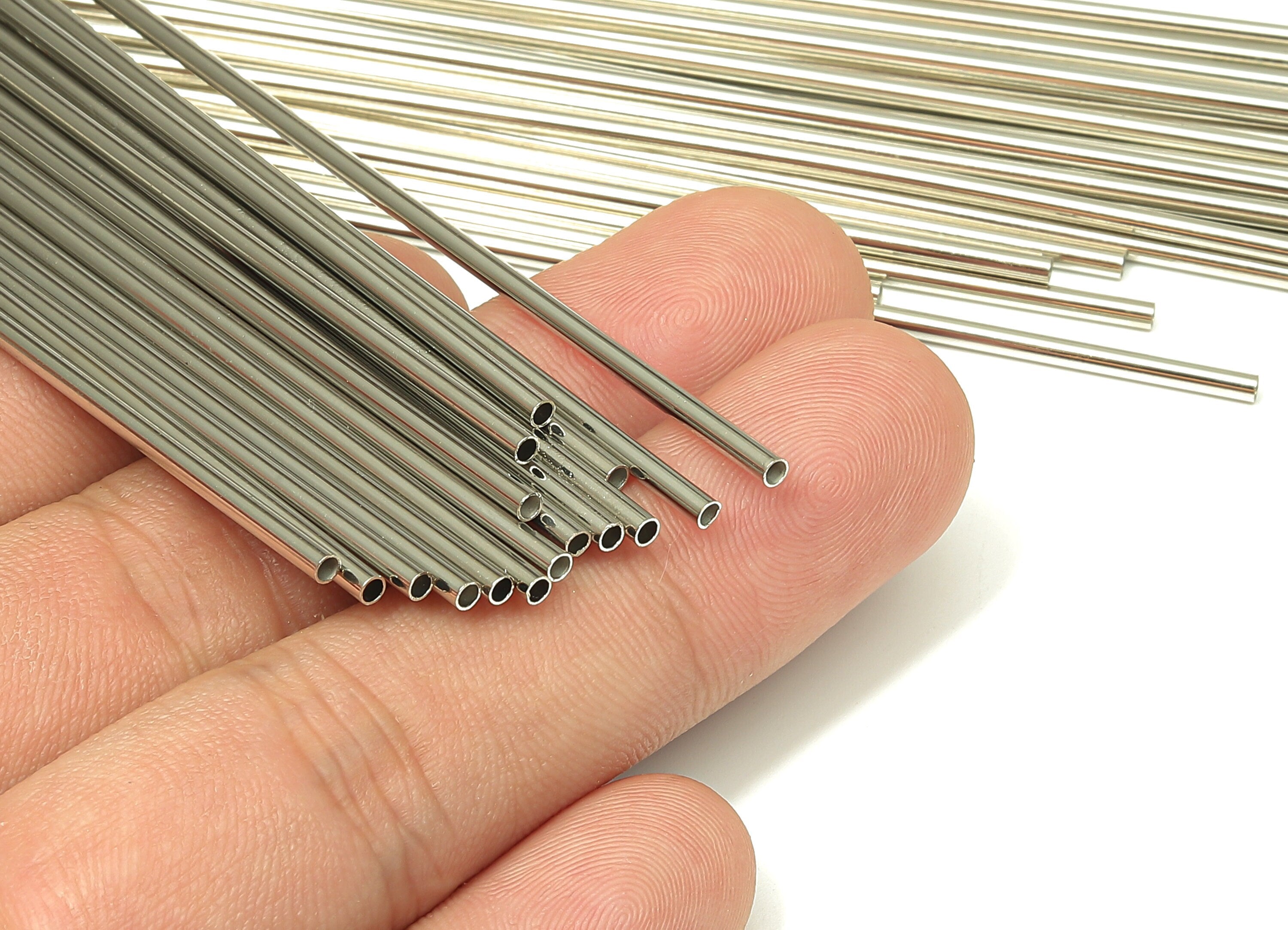 Silver Tone Himmeli Tubes - Brass Round Himmeli DIY Tube Beads - Circle Pipes for Geometric - For Air Plants - 2x0.2x150mm- PP4568S-150 - DOMEDBAZAAR