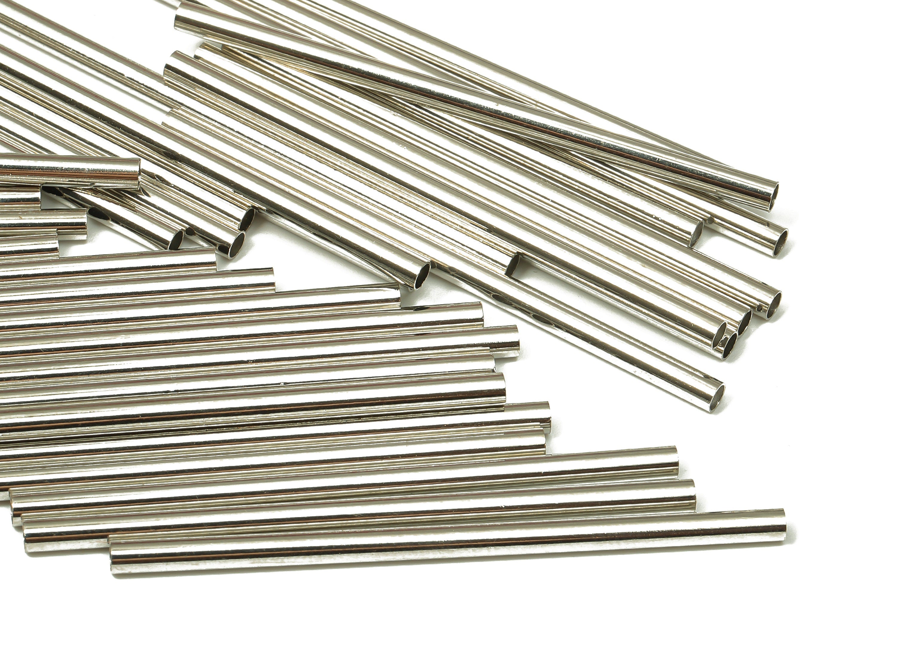 Silver Tone Himmeli Tubes - Brass Round Himmeli DIY Tube Beads - Circle Pipes for Geometric - For Air Plants - 2.5x0.2x50mm - PP4569S-50 - DOMEDBAZAAR