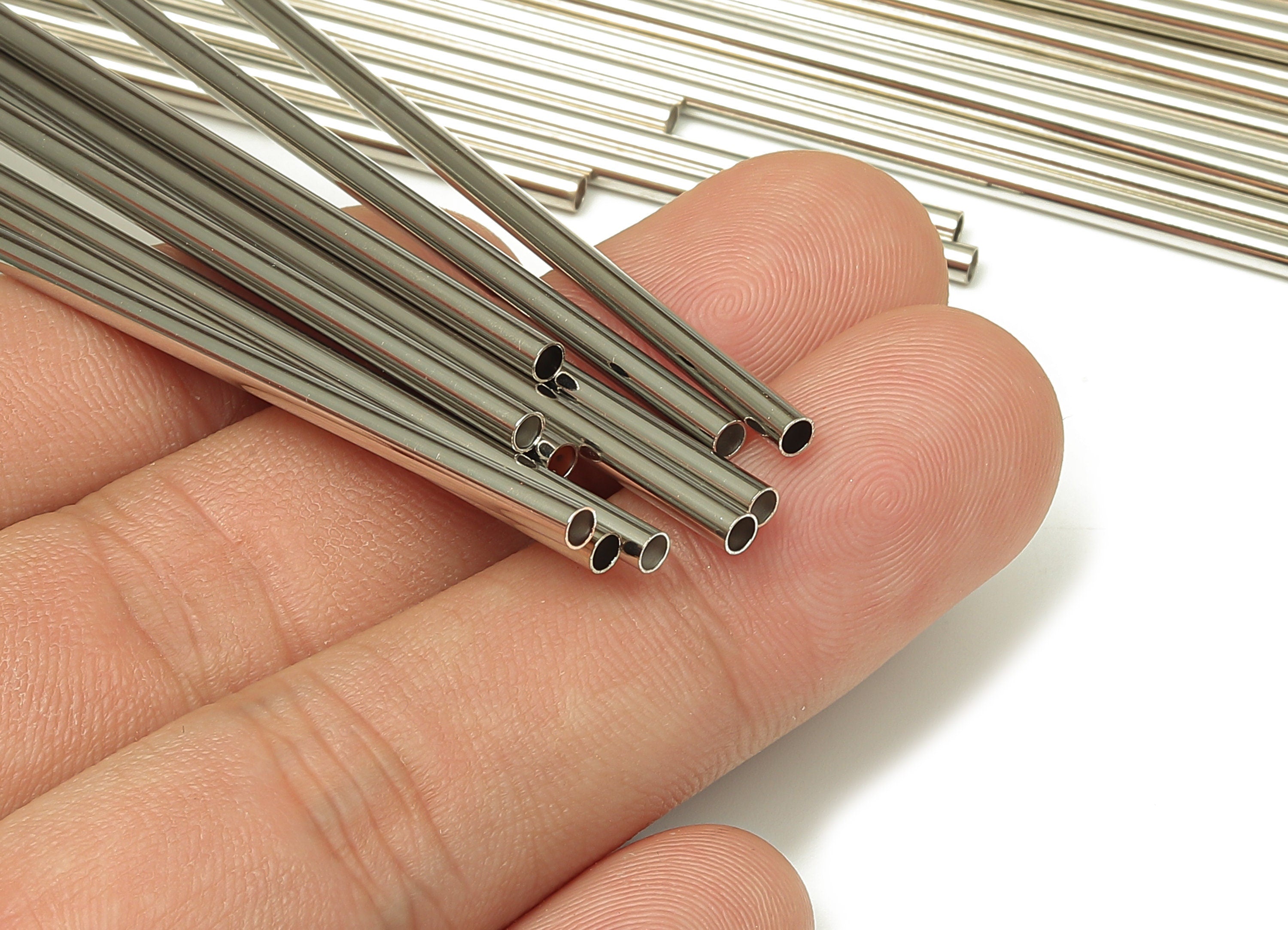 Silver Tone Himmeli Tubes - Brass Round Himmeli DIY Tube Beads - Circle Pipes for Geometric - For Air Plants -2.5x0.2x130mm- PP4569S-130 - DOMEDBAZAAR