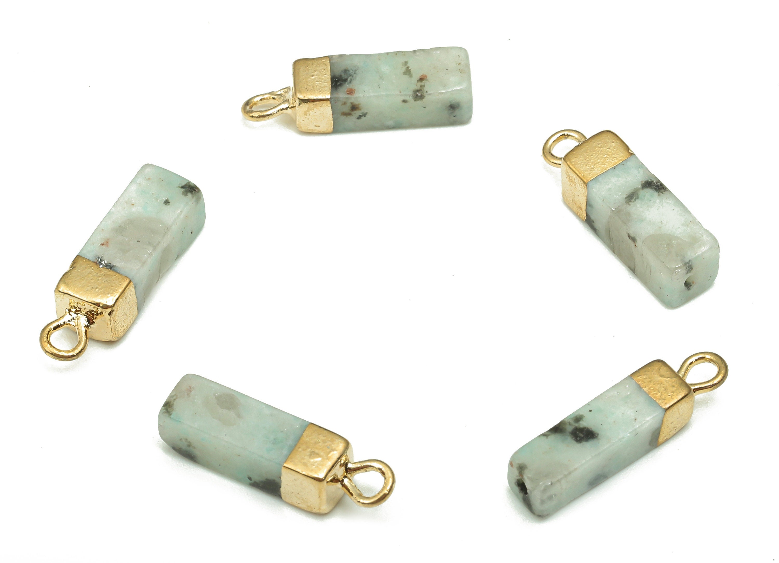 Tianshan Blue Stone Charms - Iron Blue Rectangle Pendant - Natural Stone Earring - Gold Tone Plated Brass - 16.98x4.57x4.57mm - NS1867E - DOMEDBAZAAR