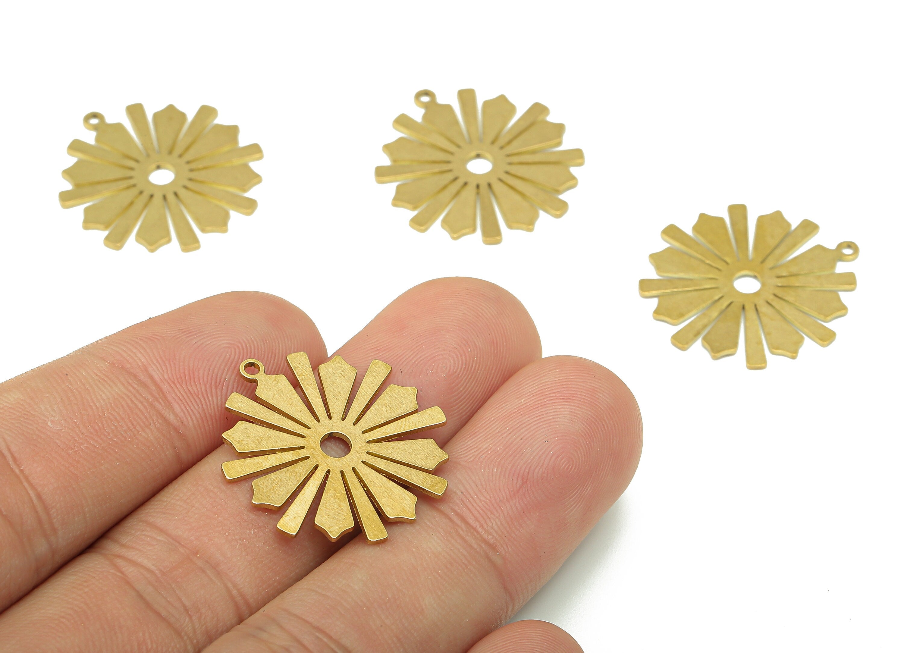 Brass Snowflake Earring Charms - Raw Brass Snowflake Cutout Pendant With Loop - For Necklace - Earring Findings - 24.7x23.6x0.7mm - PPA5033 - DOMEDBAZAAR