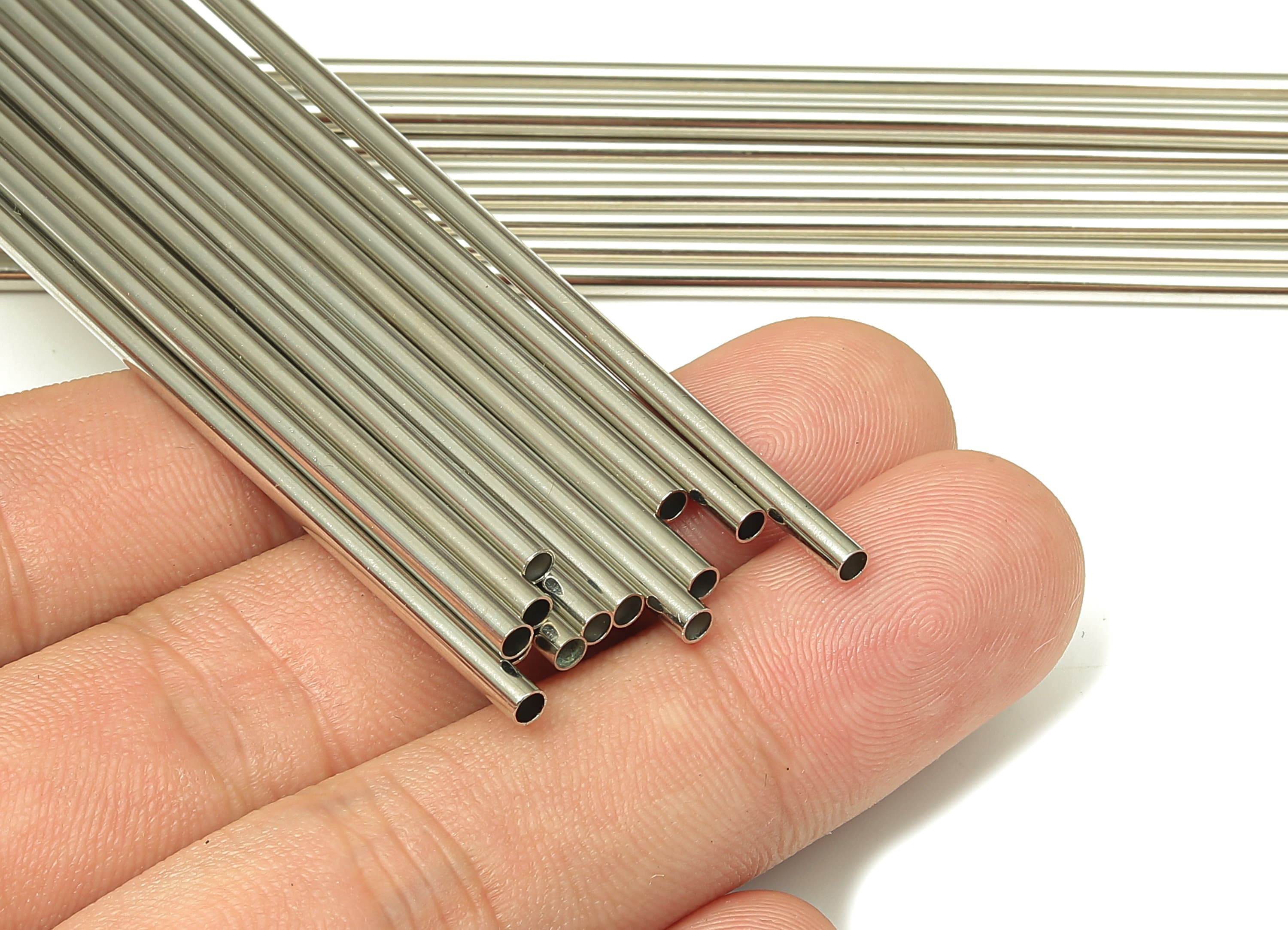 Silver Tone Himmeli Tubes - Brass Round Himmeli DIY Tube Beads - Circle Pipes for Geometric - For Air Plants -2.5x0.2x275mm- PP4569S-275 - DOMEDBAZAAR