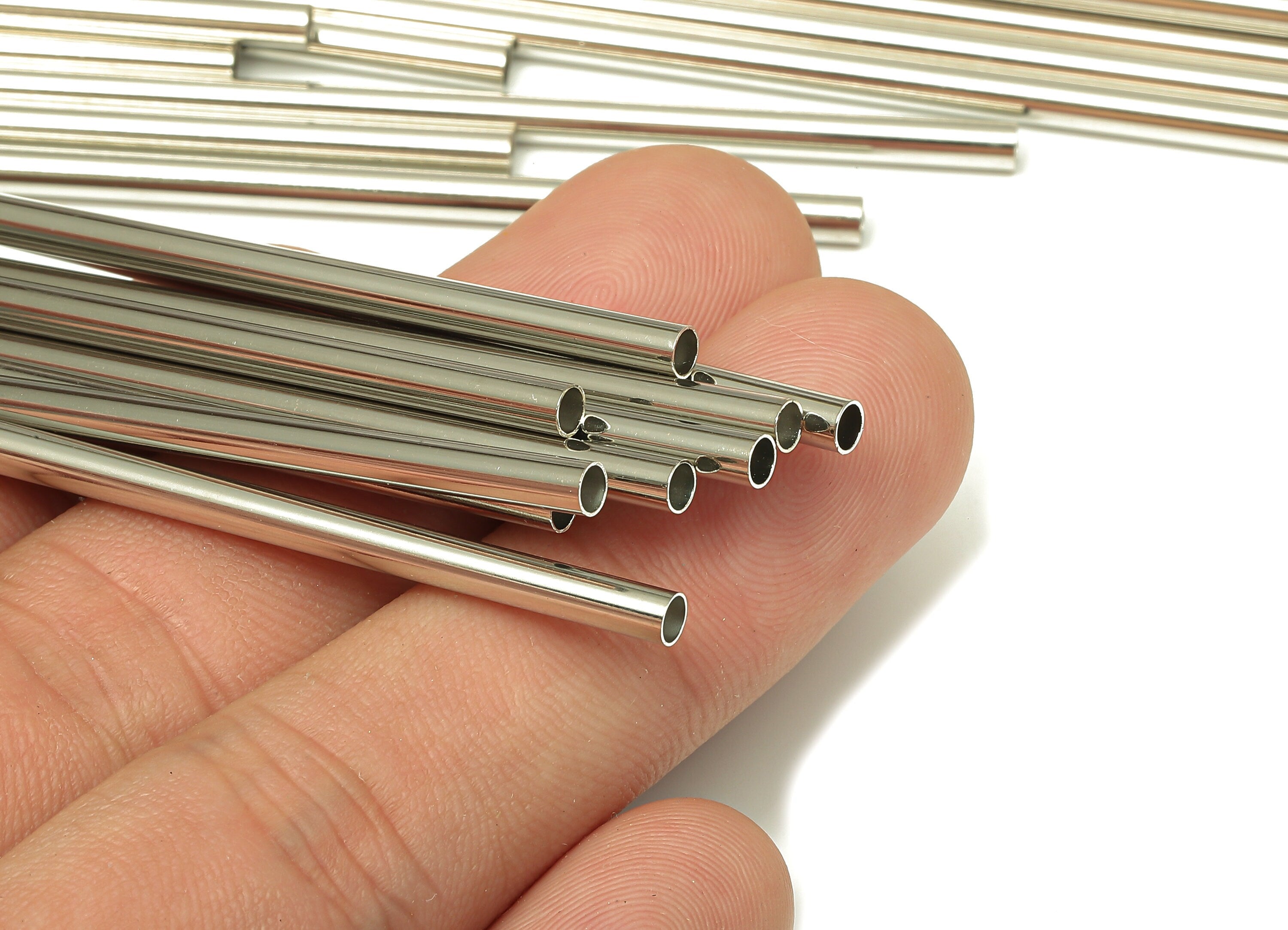 Silver Tone Himmeli Tubes - Brass Round Himmeli DIY Tube Beads - Circle Pipes for Geometric - For Air Plants -3x0.2x100mm- PP4570S-100 - DOMEDBAZAAR