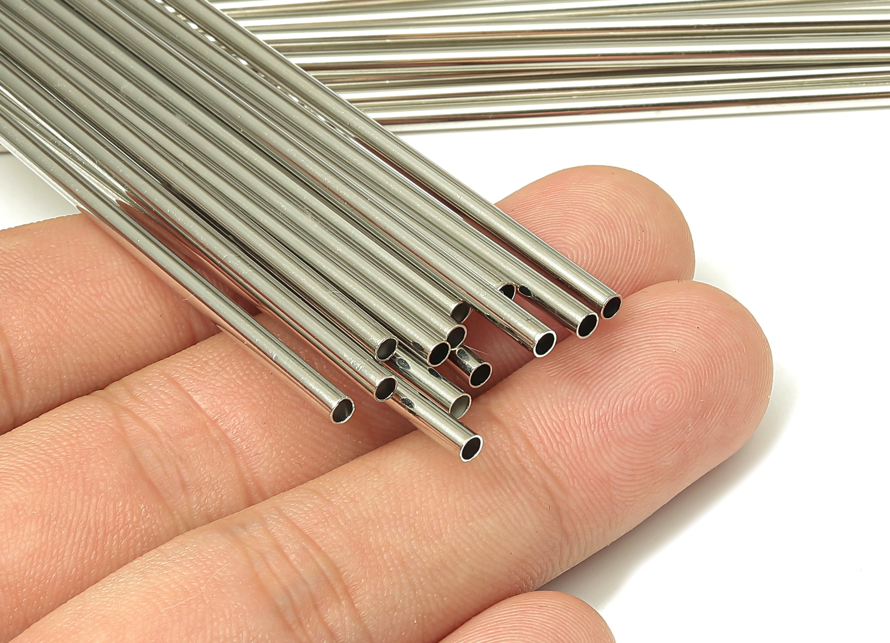 Silver Tone Himmeli Tubes - Brass Round Himmeli DIY Tube Beads - Circle Pipes for Geometric - For Air Plants -2.5x0.2x300mm- PP4569S-300 - DOMEDBAZAAR