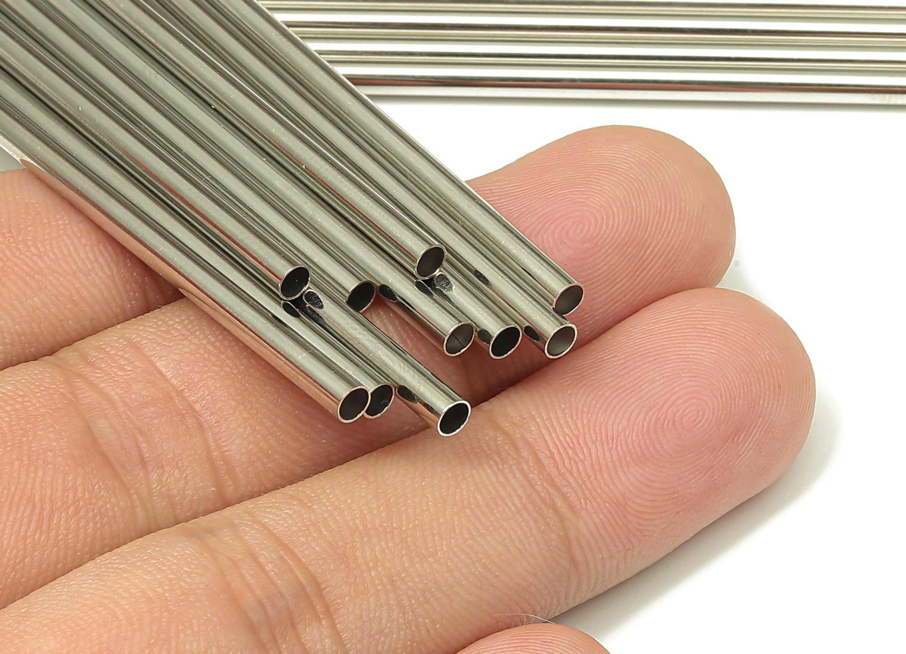 Silver Tone Himmeli Tubes - Brass Round Himmeli DIY Tube Beads - Circle Pipes for Geometric - For Air Plants -3x0.2x160mm- PP4570S-160 - DOMEDBAZAAR