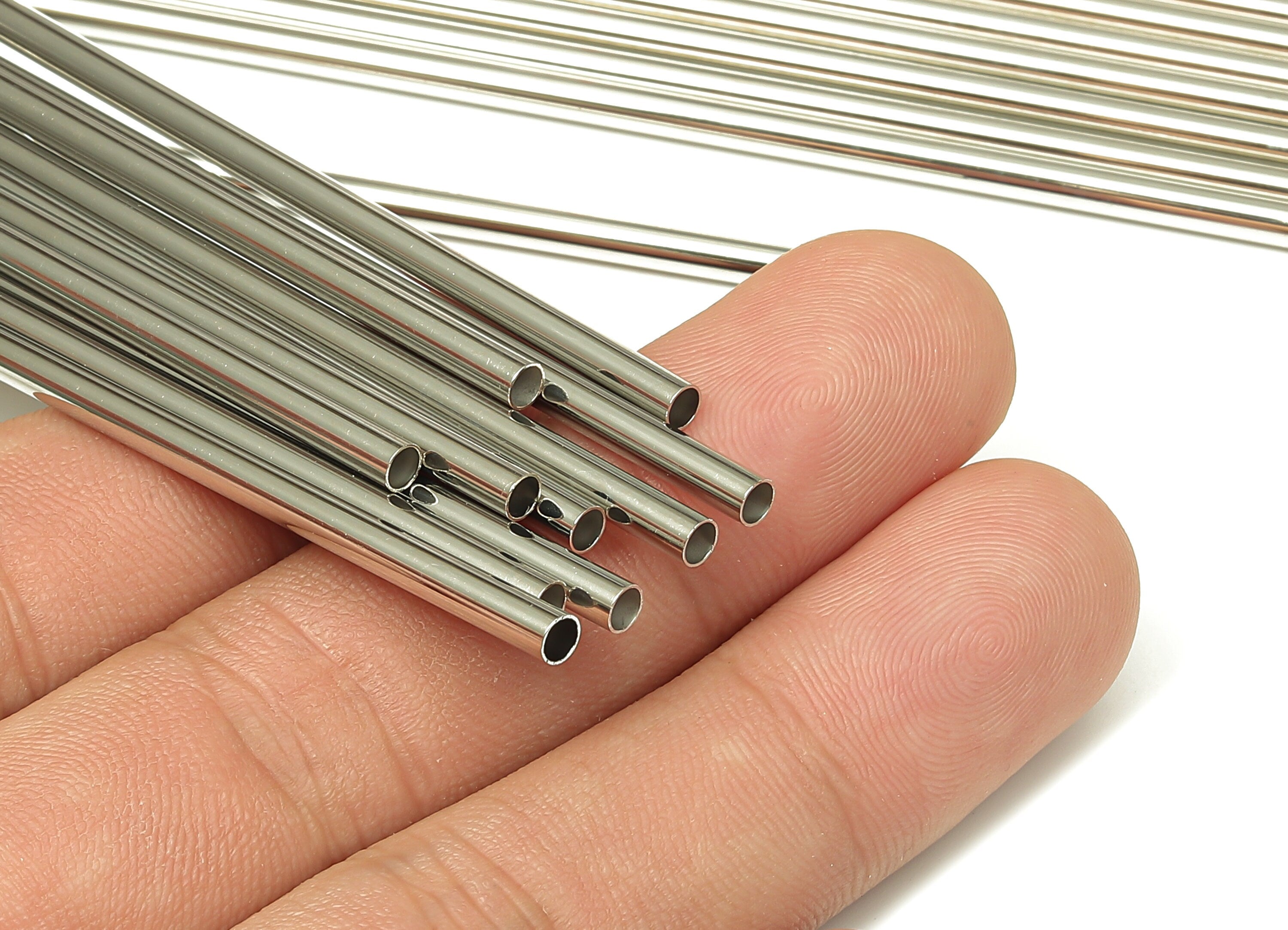 Silver Tone Himmeli Tubes - Brass Round Himmeli DIY Tube Beads - Circle Pipes for Geometric - For Air Plants -3x0.2x150mm- PP4570S-150 - DOMEDBAZAAR