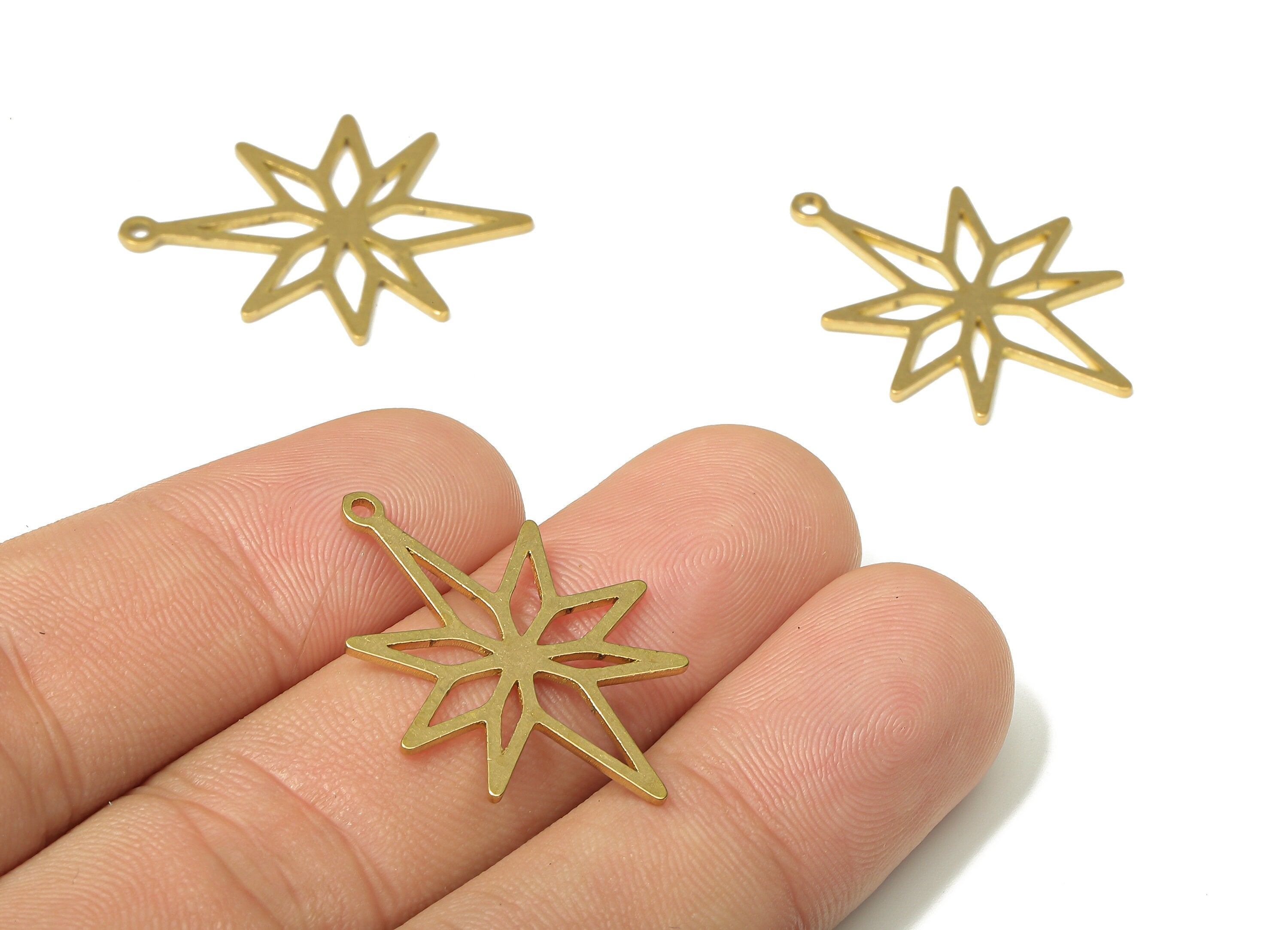 Brass Star Earring Charms - Raw Brass Star Pendant With Loop - For Necklace - Earring Findings - 29.9x21.09x0.88mm - PPA4921 - DOMEDBAZAAR