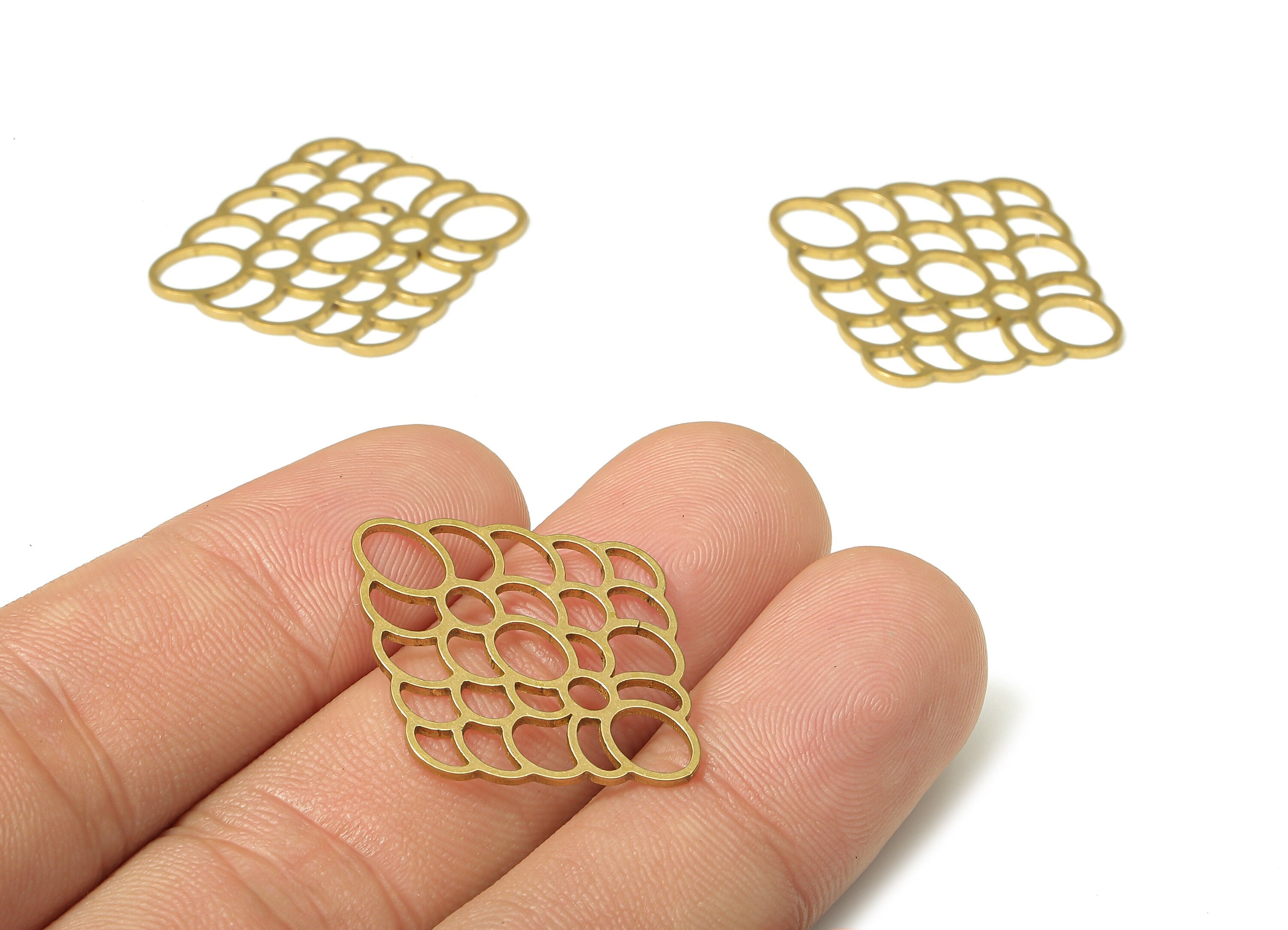 Brass Diamond Oval Bubles Earring Charms - Raw Brass Rhombus Pendant - For Necklace - Oval Bubles Connector - 29.8x23.45x0.9mm - PPA4915 - DOMEDBAZAAR