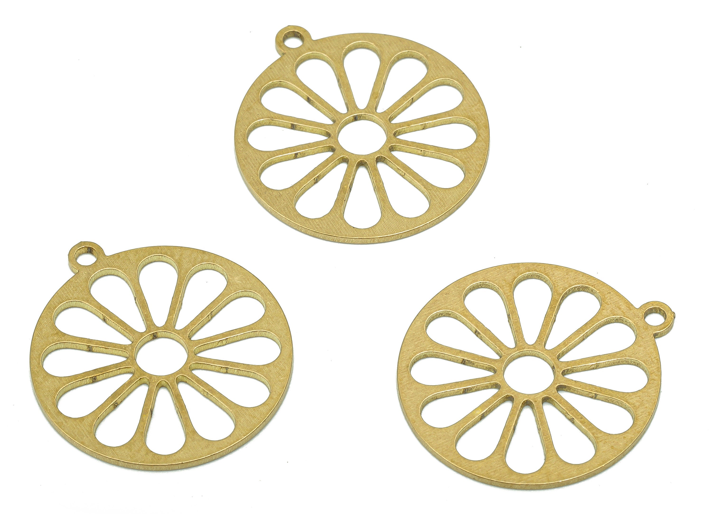 Brass Round Earring Charm - Raw Brass Cutout Earring - Circle Pendant With Loop - Flower Charm For Necklace - 21.86x19.64x0.7mm - PPA5162 - DOMEDBAZAAR