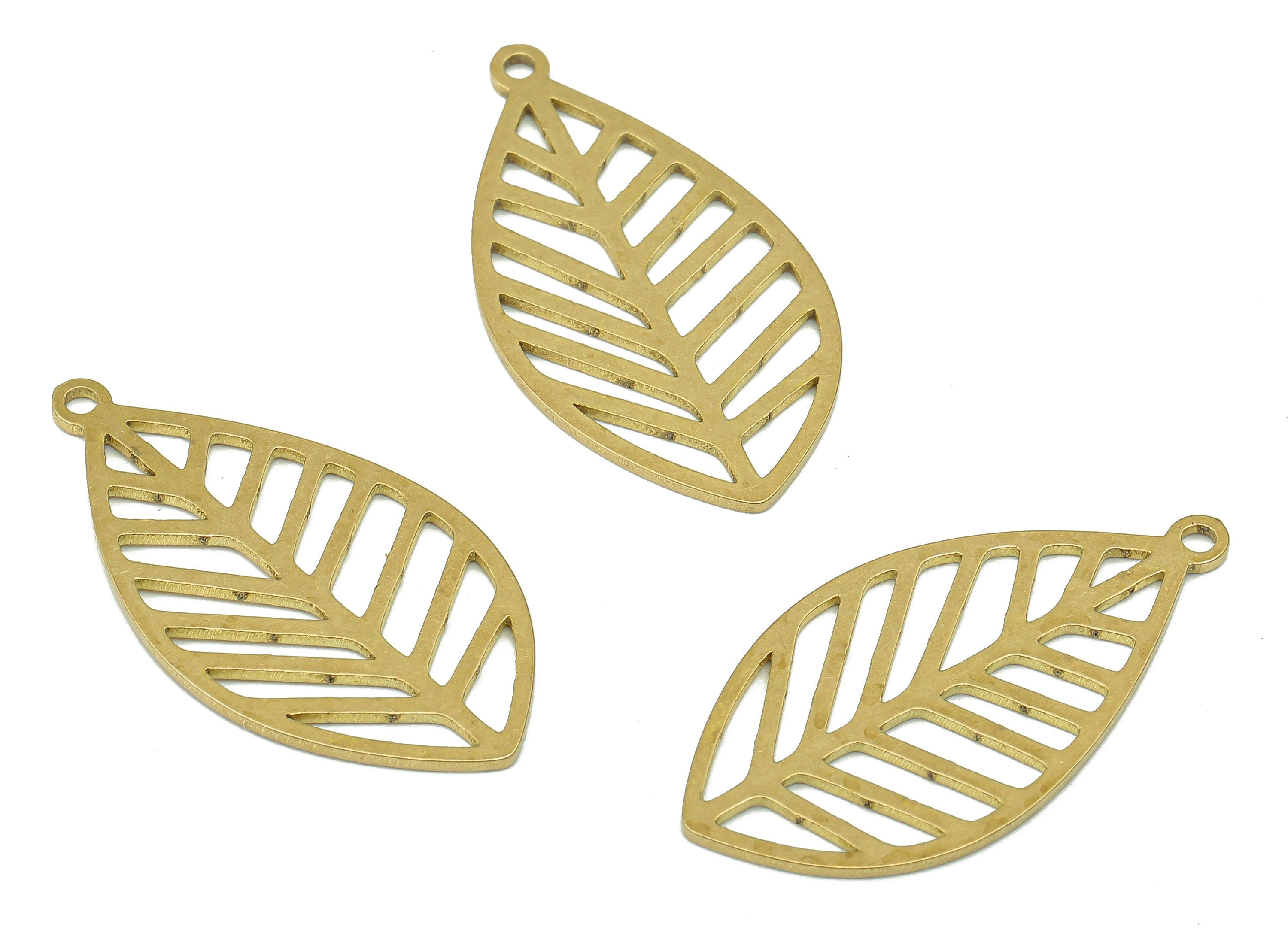 Brass Leaf Earring Charms - Raw Brass Cutout Earring - Leaves Pendant With Loop - Nervure Rib Charm - 29.9x15.3x0.8mm - PPA5323 - DOMEDBAZAAR