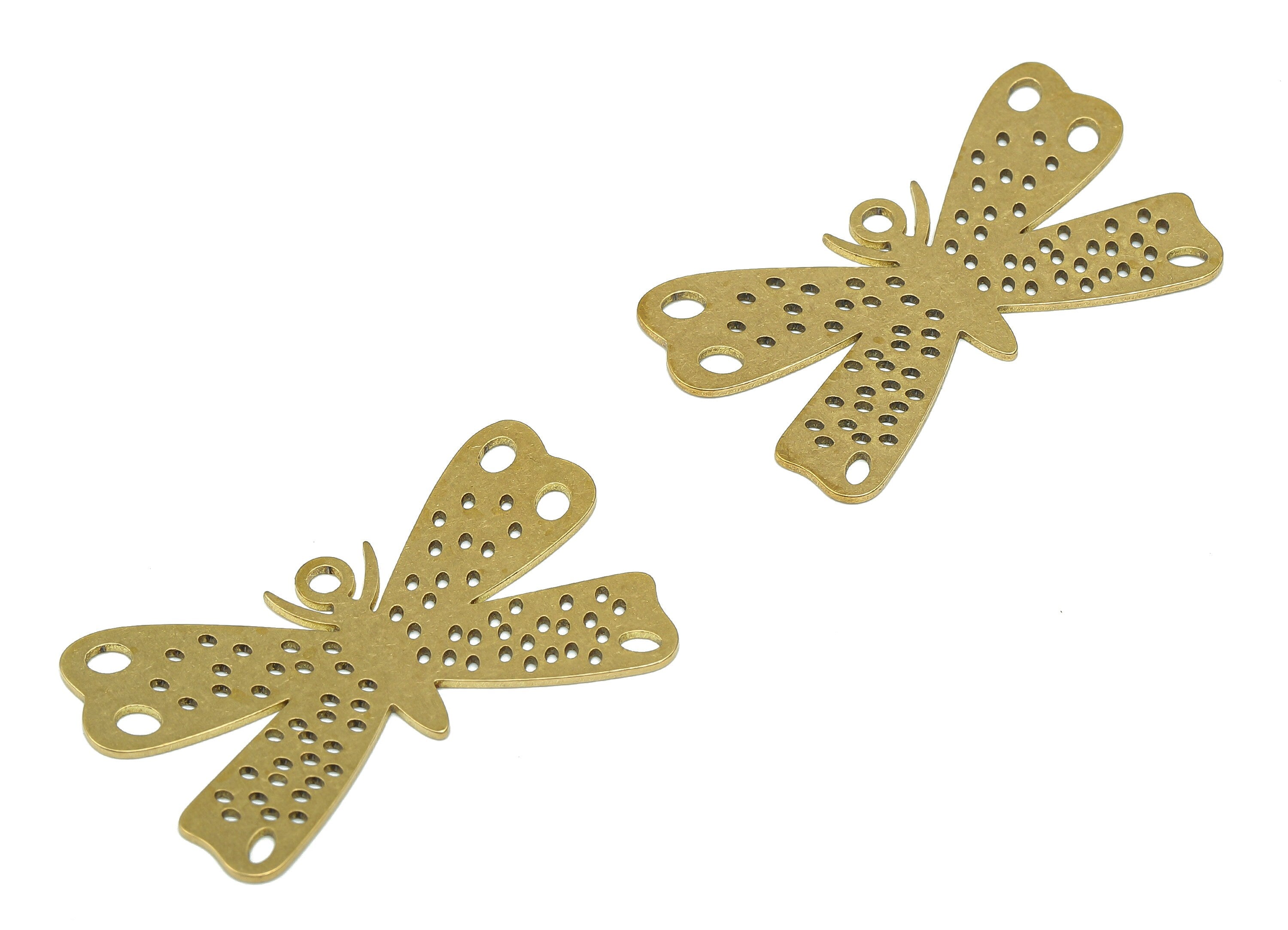 Brass Butterfly Earring Charm - Raw Brass Bowtie Earring - Insect Pendant With Loop - Insect Charm For Necklace - 35.7x21.2x0.7mm-PPA5429 - DOMEDBAZAAR