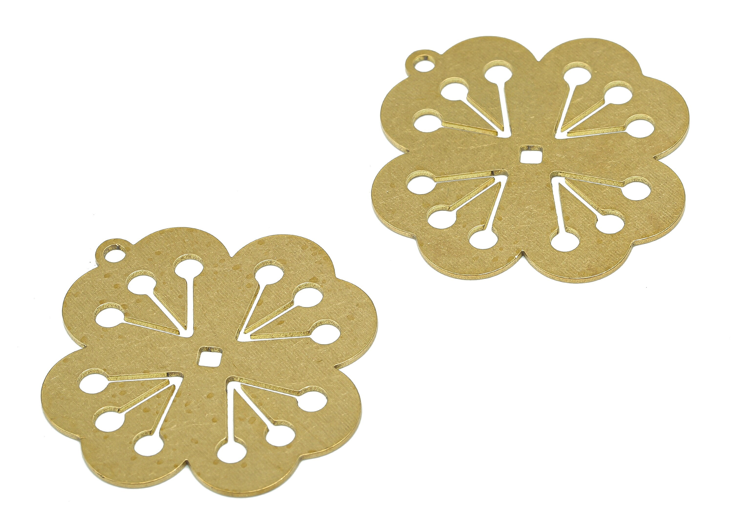 Brass Flower Earring Charms - Raw Brass Cutout Earring - Botanicol Pendant With Loop - Nervure Rib For Necklace - 35.1x32.7x0.7mm - PPA5464 - DOMEDBAZAAR
