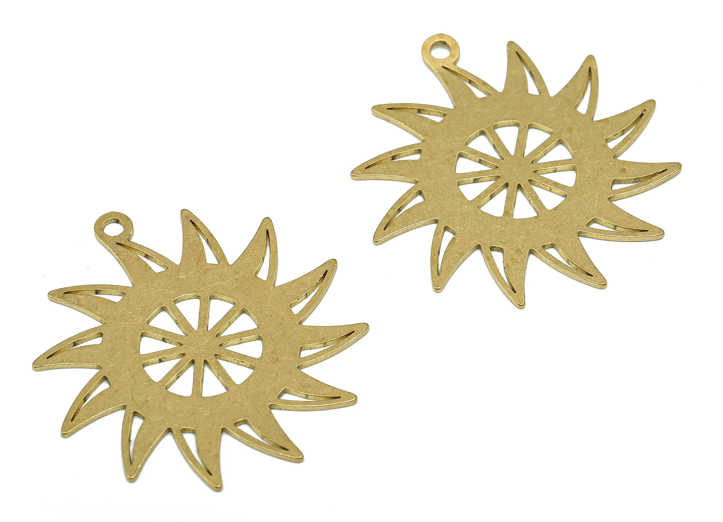 Brass Sun Cudder Charms - Raw Brass Windmill Cutout Earring - Circle Pendant With Loop - Round For Necklace - 34.81x32.57x0.73mm - PPA5475 - DOMEDBAZAAR