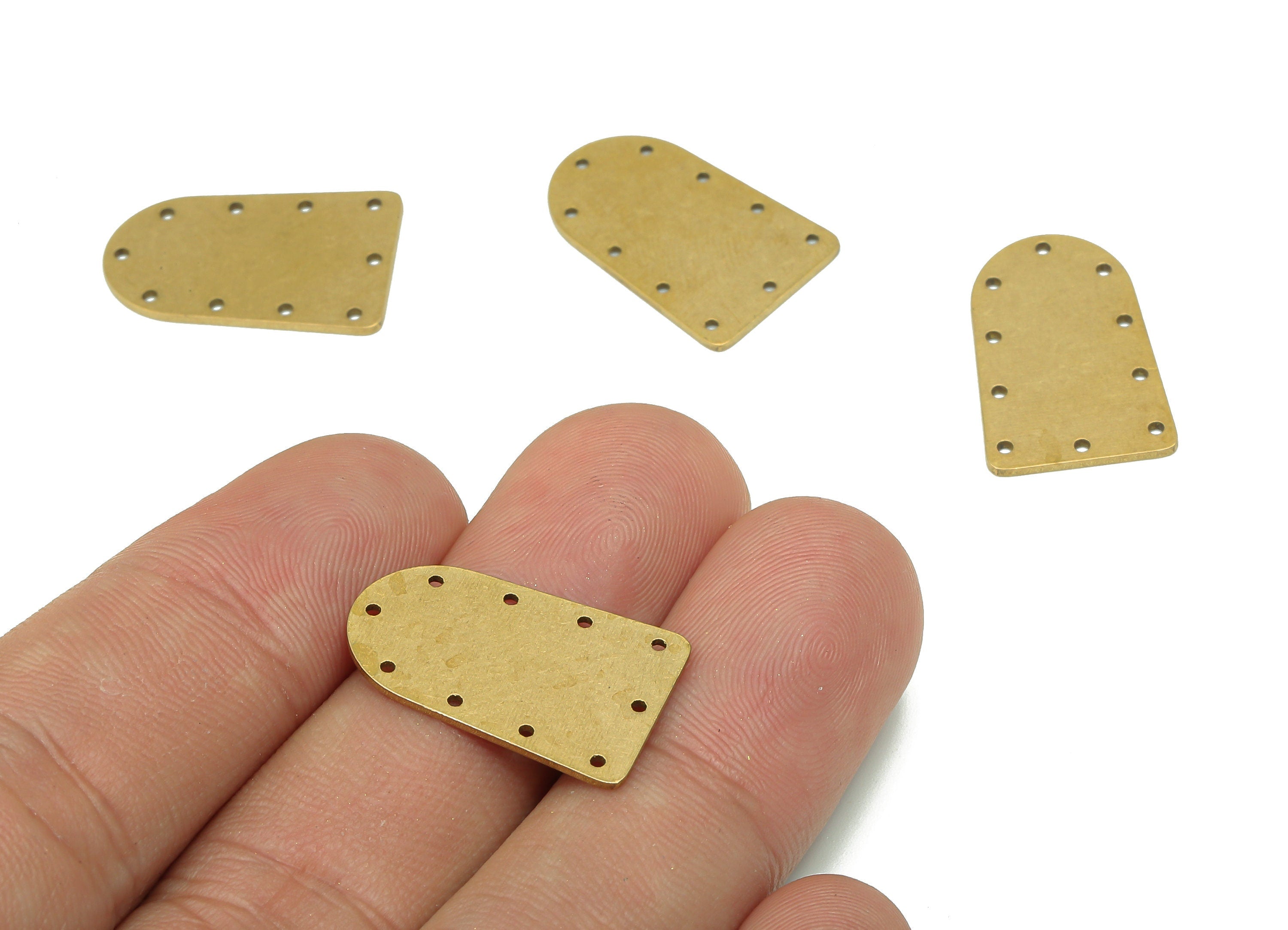 Brass Domed Earring Connector - Raw Brass Stamping Earring - Domed Earring Charm - Domed Charm With 10 Holes - 21.84x13.44x0.76mm - PPZ168 - DOMEDBAZAAR