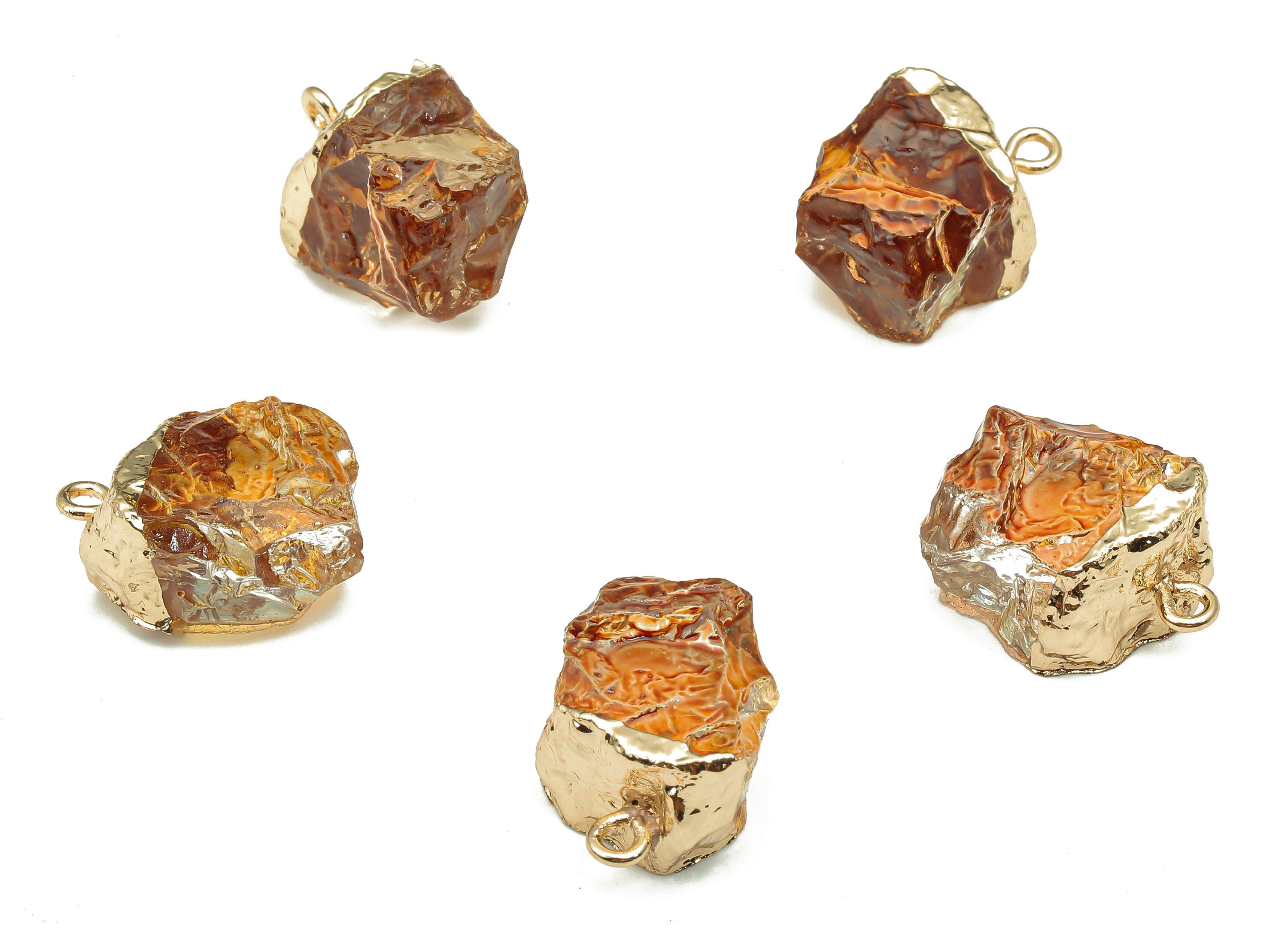 Gold Brown Resin Earring - Brass Irregular Earring Charm - Resin Pendant With Loop - Gold Tone Plating - 20.16x13.63x9.75mm - RC1212A - DOMEDBAZAAR