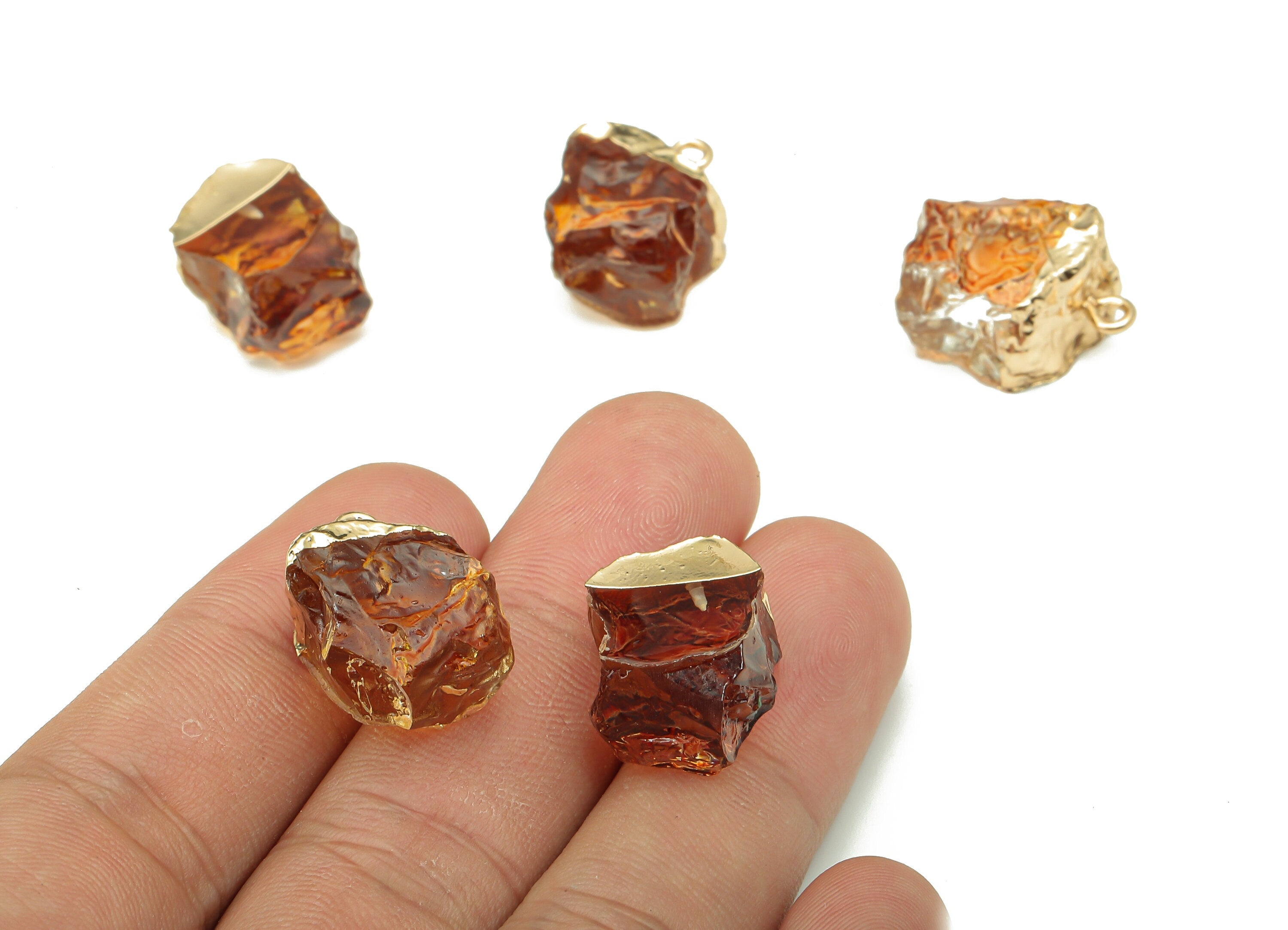Gold Brown Resin Earring - Brass Irregular Earring Charm - Resin Pendant With Loop - Gold Tone Plating - 20.16x13.63x9.75mm - RC1212A - DOMEDBAZAAR