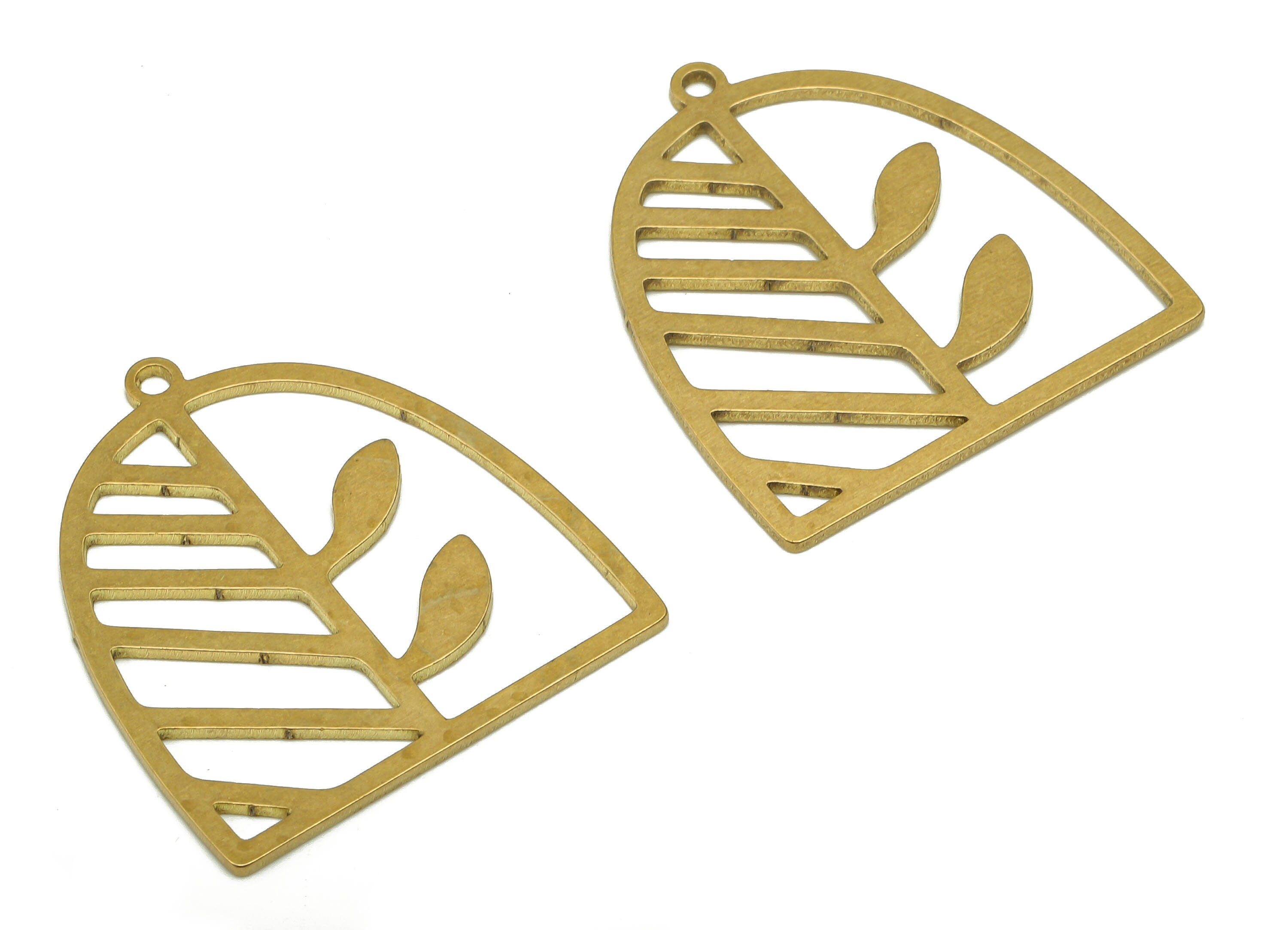 Brass Domed Flower Earring Charms - Raw Brass Half Ellipse Leaf Pendant With Loop - For Necklace - Tree Earring - 27.8x25.9x0.85mm - PPA5268 - DOMEDBAZAAR
