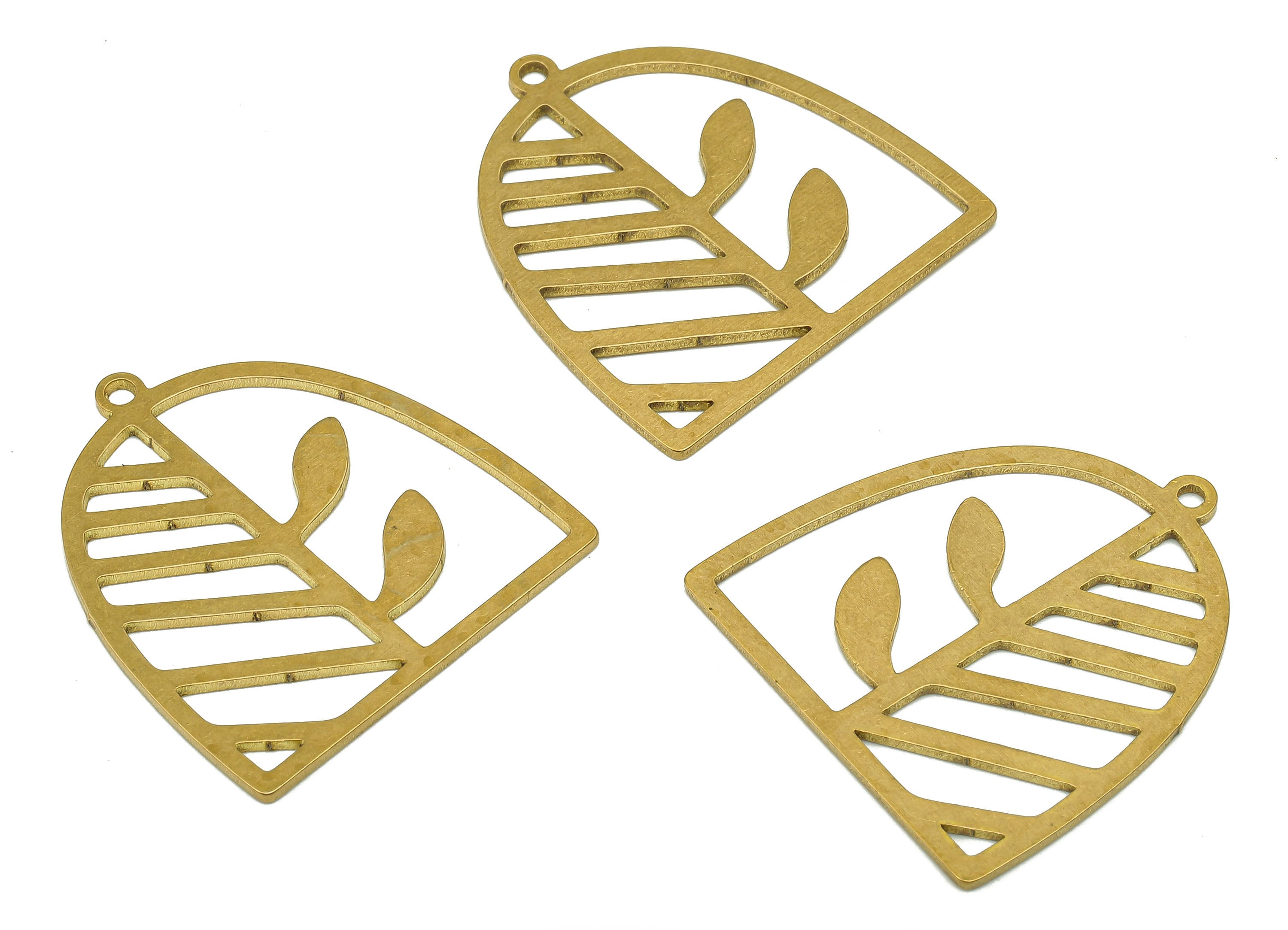 Brass Domed Flower Earring Charms - Raw Brass Half Ellipse Leaf Pendant With Loop - For Necklace - Tree Earring - 27.8x25.9x0.85mm - PPA5268 - DOMEDBAZAAR