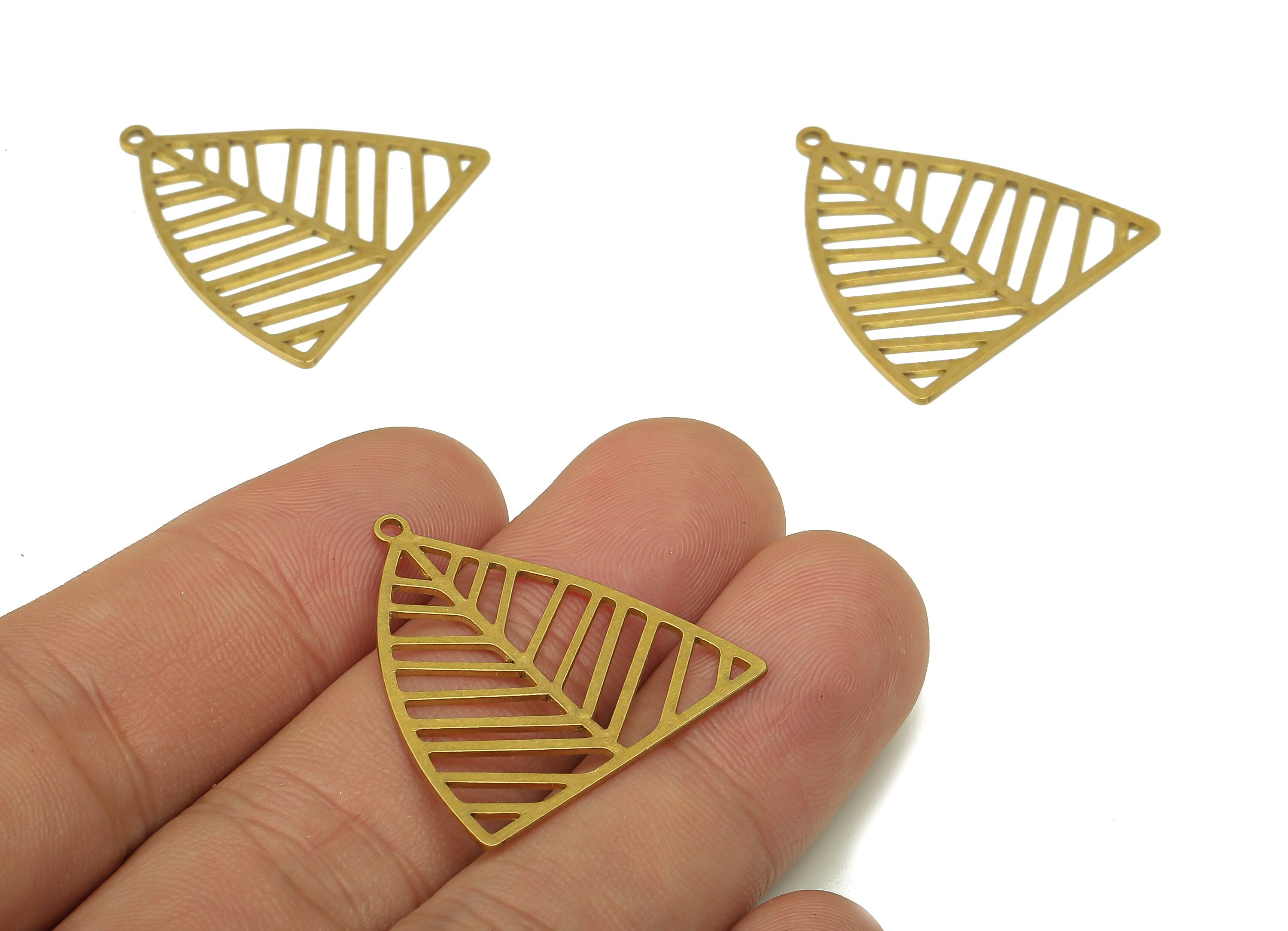 Brass Triangle Nervure Earring Charms - Raw Brass Leaf Cutout Pendant With Loop - For Necklace - 27.77x27.08x0.65mm - PPA5290 - DOMEDBAZAAR